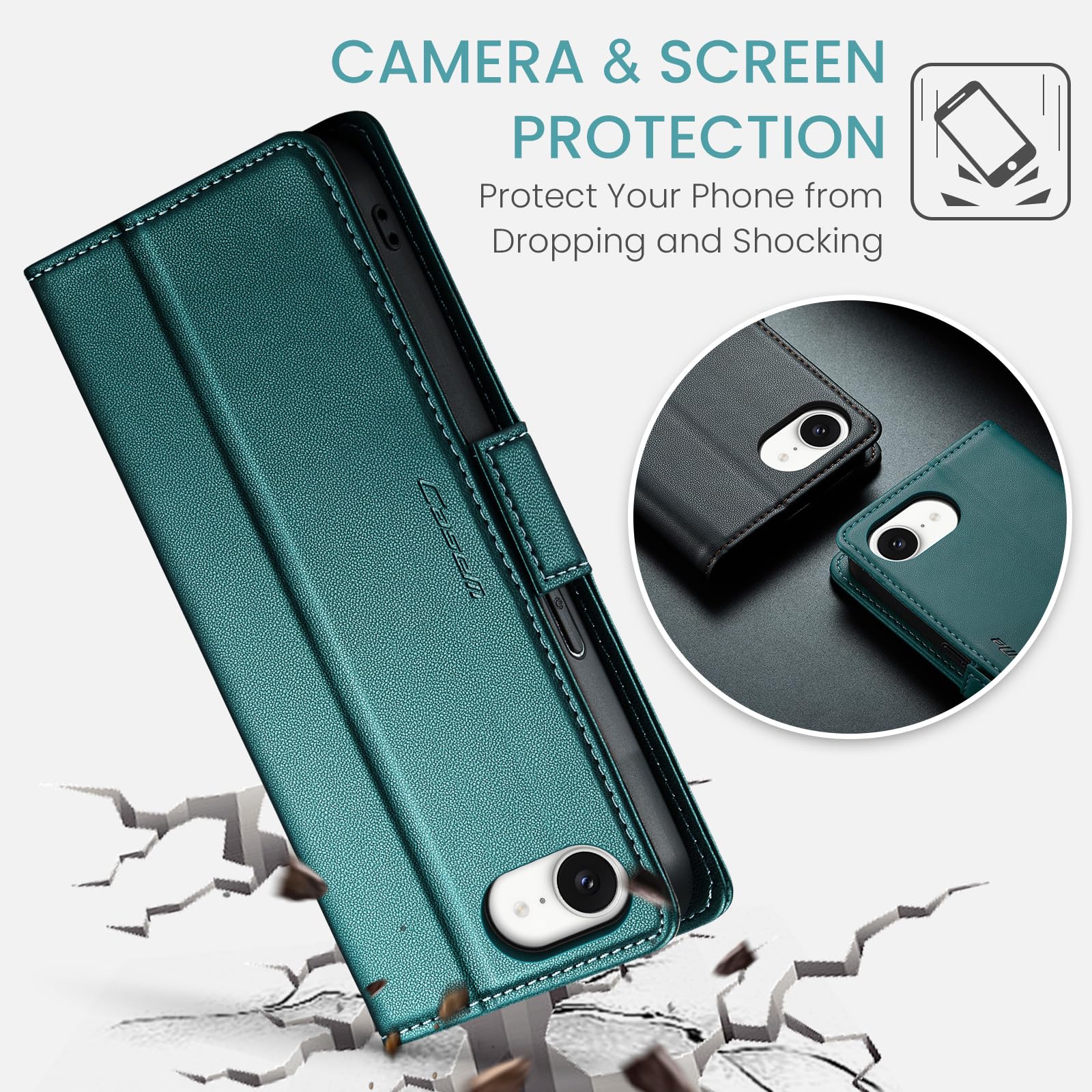 Funda para Apple iPhone 16e, Funda de Cierre Magnético, Cartera de Cuero PU con [Bloqueo RFID], Soporte, Ranura para Tarjetas, Carcasa de Libro, Case para iPhone 16e, Turquesa — view 6