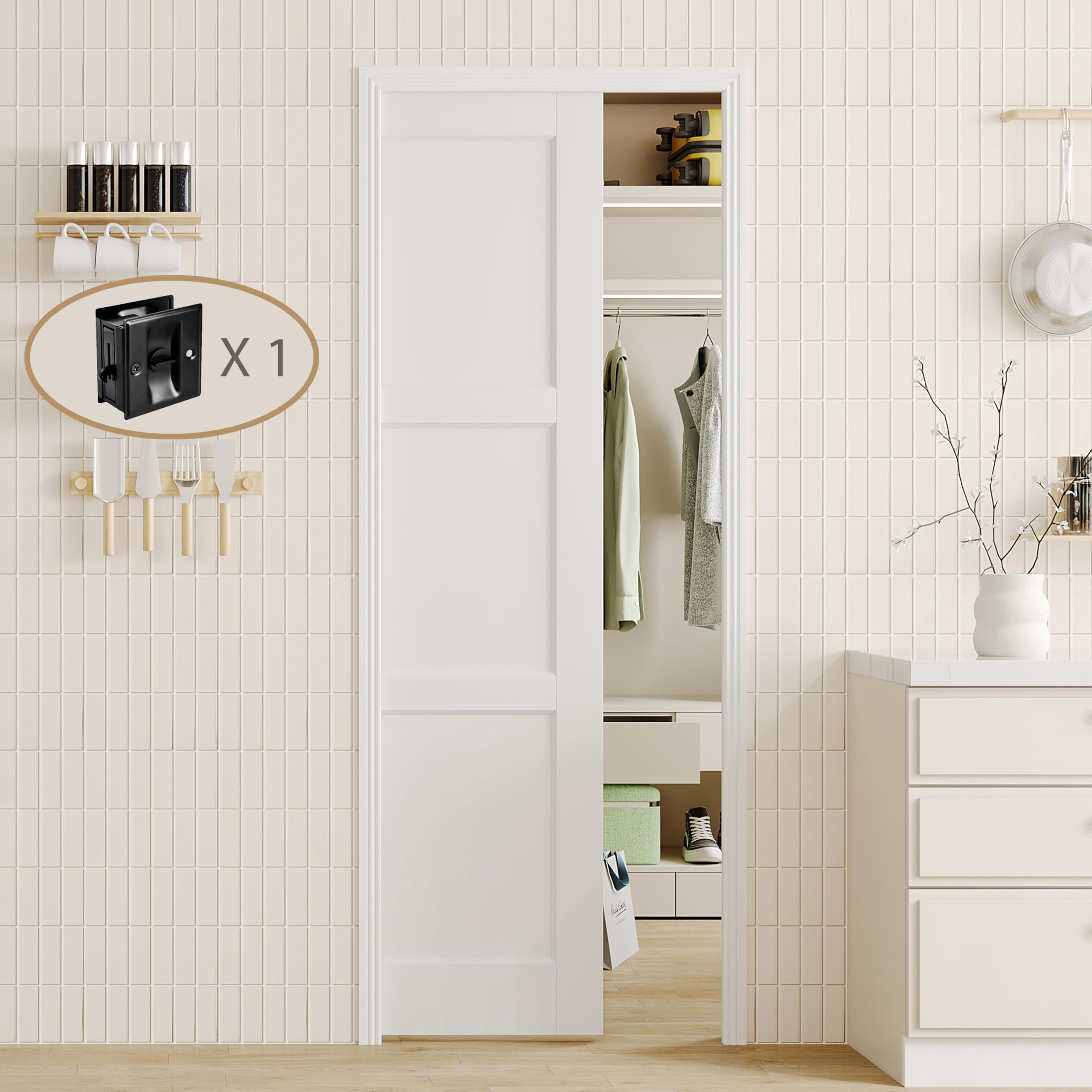 Sliding Pocket Door, 28" x 80", 3-Panel Core with Frame and Hardware Kit Set, Interior Doors for Pocket Door, White Primed - No Panel Assembly Required