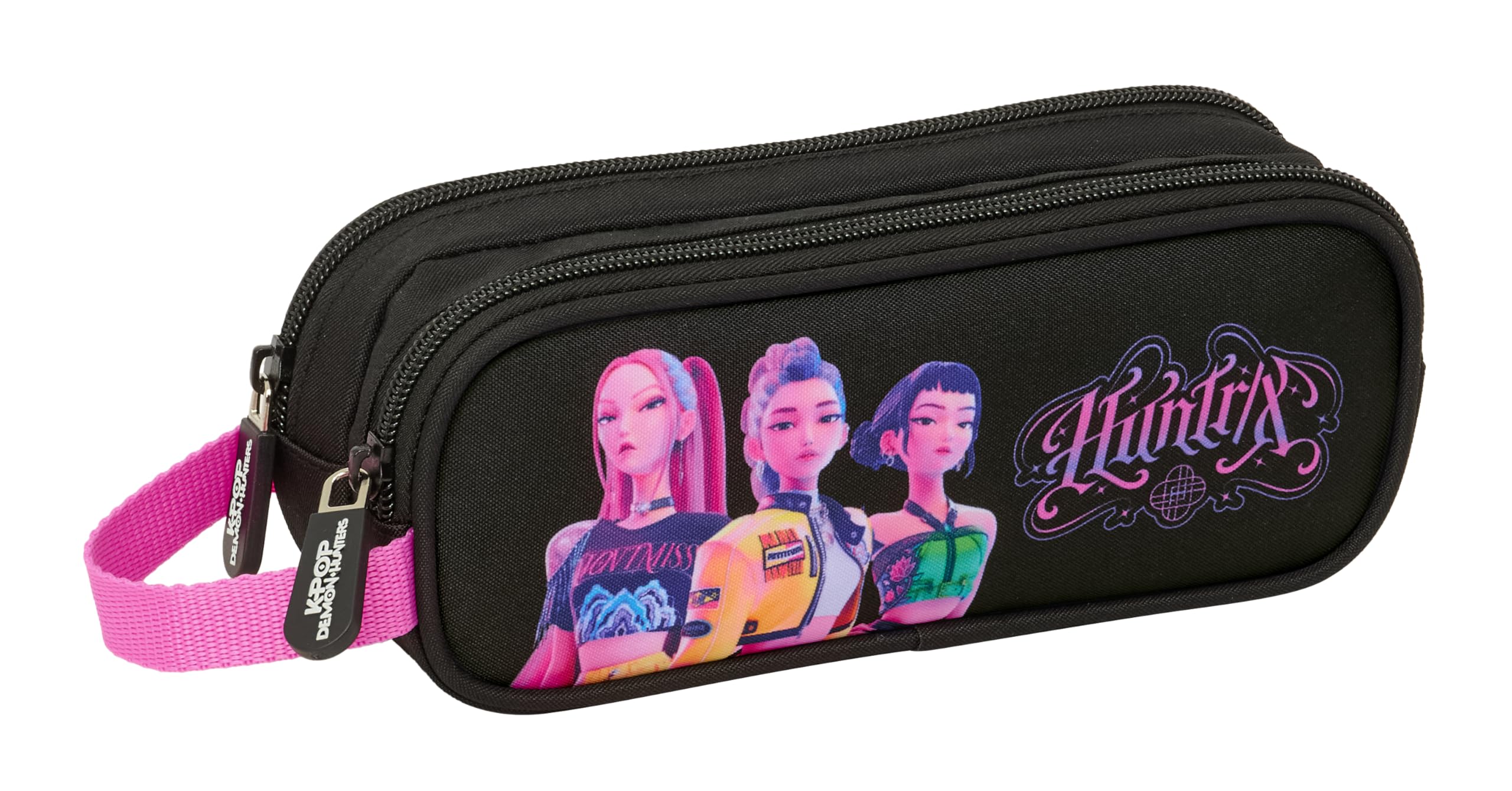 K-POP Demon Hunters – Black – Double Child's Pencil Case, Children's Pencil Case, Ideal for School Age Children, Comfortable and Versatile, Quality and Resistance, 21 x 6 x 8 cm