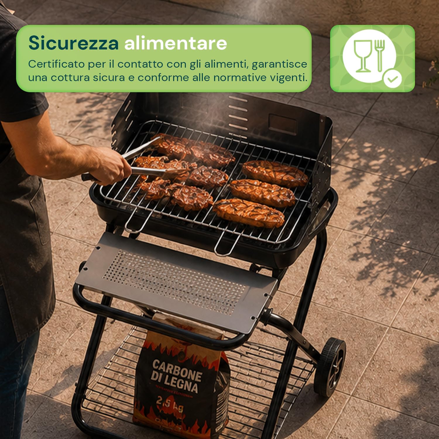 Avilia Barbecue a Carbonella Portatile Pieghevole in Acciaio - Barbecue con Griglia 54x38cm e 2 Ruote per Facile Trasporto - Barbecue Portatile per Grigliate in Giardino e Campeggio - 60x80x84cm