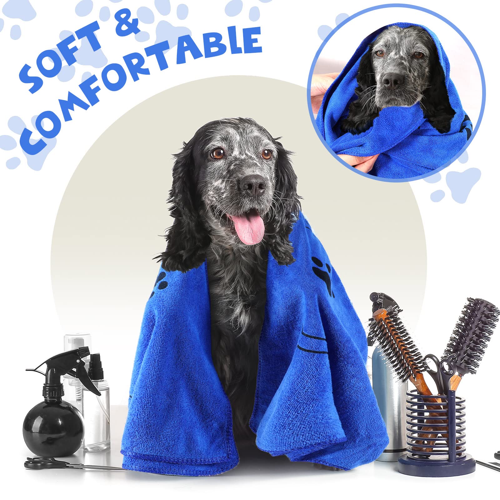 Chumia 4 Stück Hundehandtücher zum Trocknen von Hunden, Welpen, Handtuch, Mikrofaser, saugfähiges Handtuch, Haustier-Badezubehör, Dusche (dunkelblau, 60x100 cm)