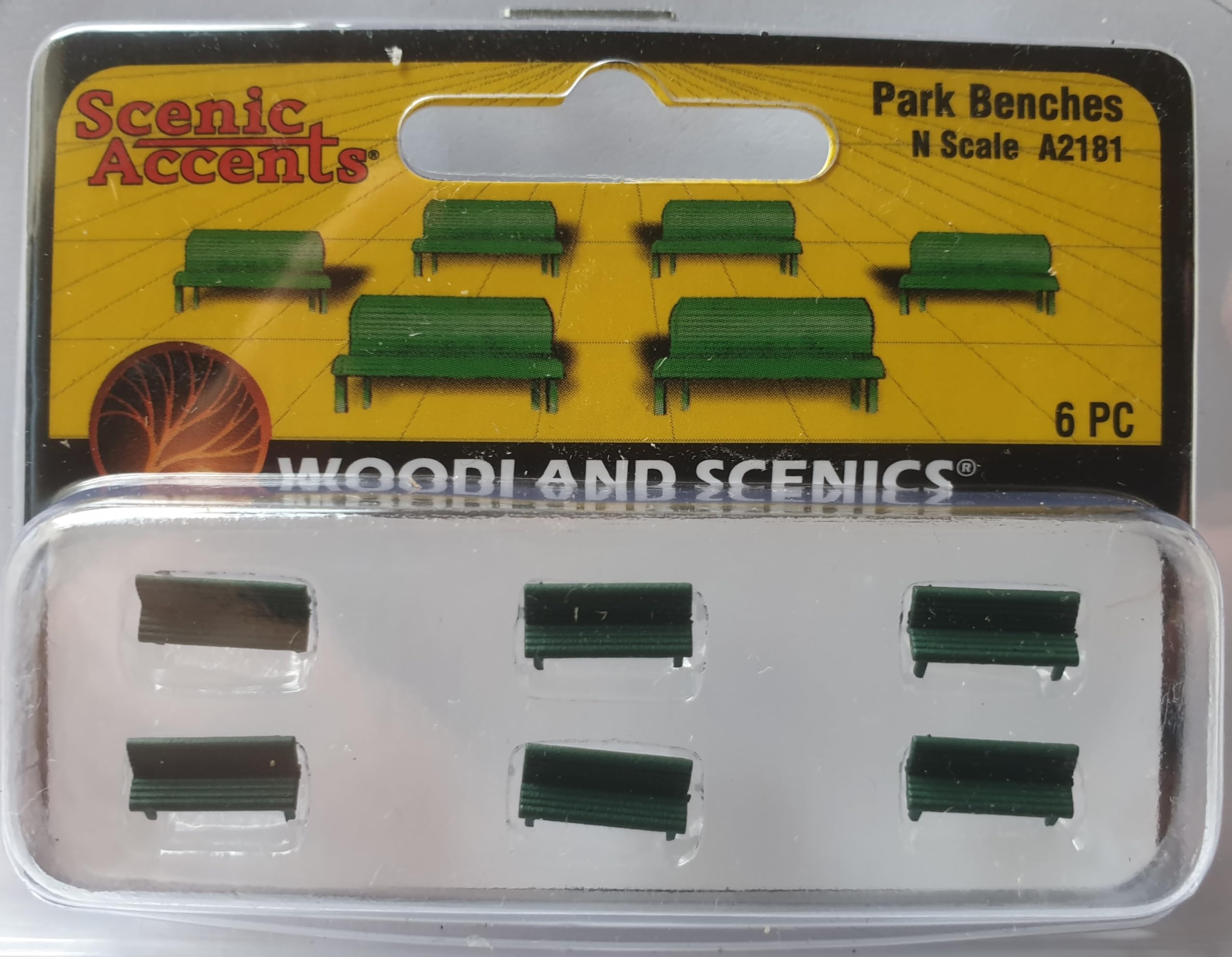 Woodland Scenics A2181 Six Green Park Benches Figures Track N 1:160 Park Benches