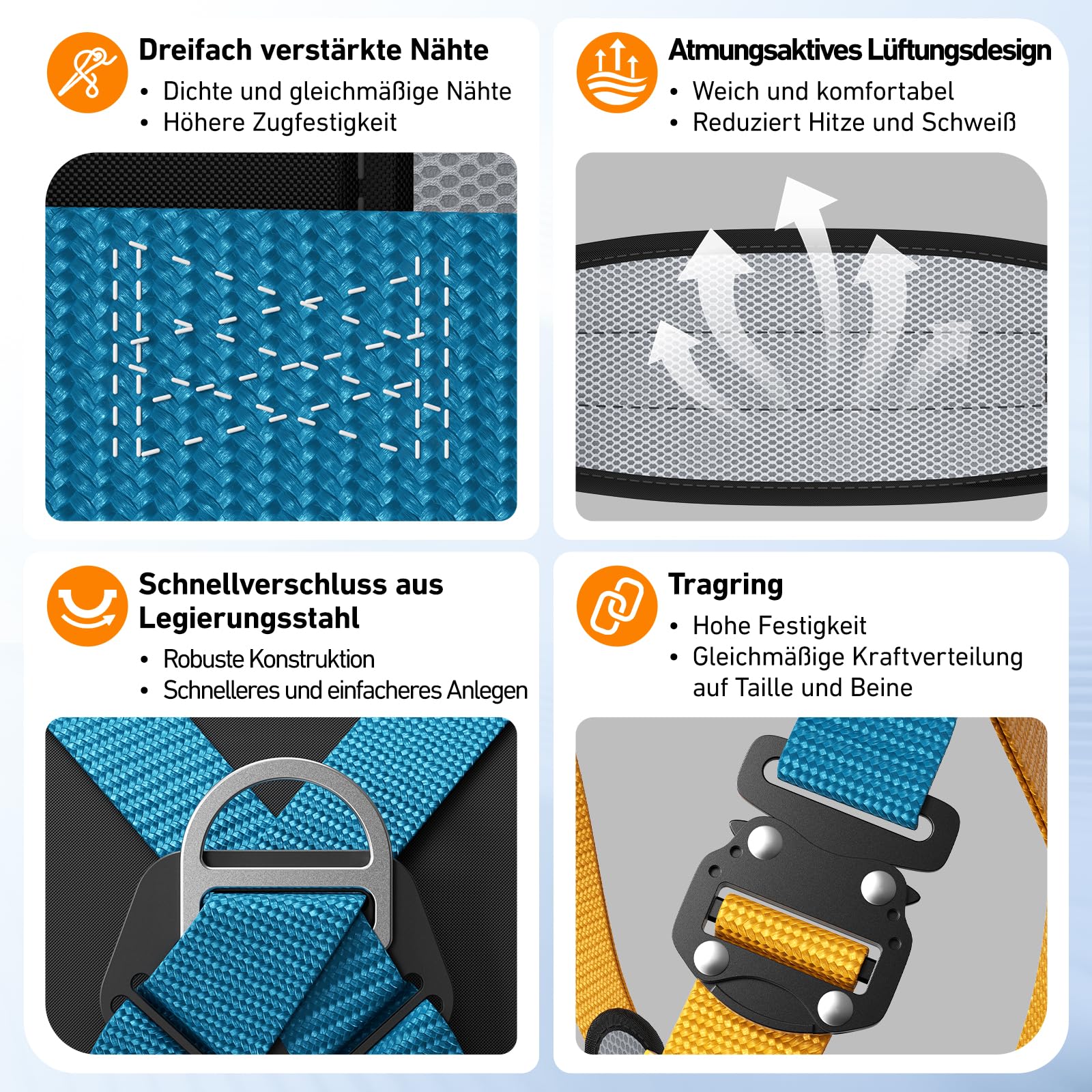 Cinturón de protección contra caídas de cuerpo completo con soporte lumbar reforzado para trabajos de altura, limpieza de paredes exteriores y obras según sistema de retención y recogida