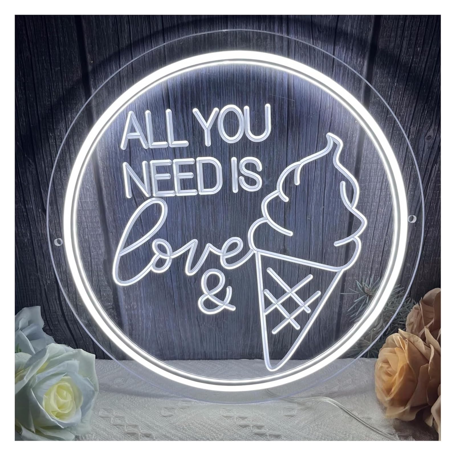 Zynther Neon lamp Neon Signs Decor Sign All You Need is Love and Ice Cream