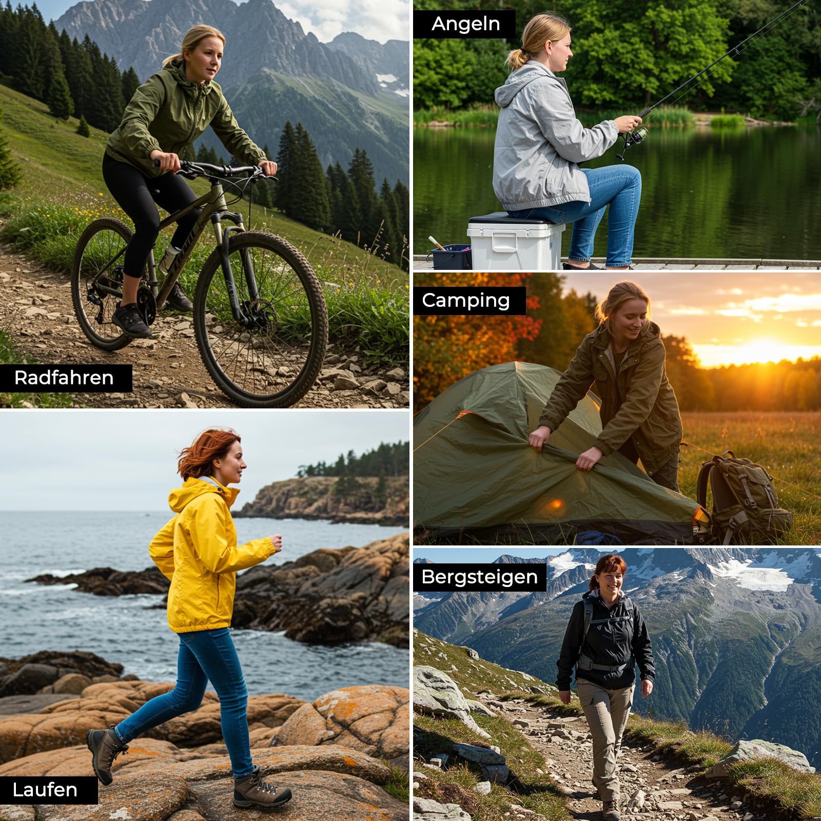 PONCEAU Damen Wasserdicht Regenjacke Leichte Wasserdicht Outdoorjacke Atmungsaktiv & Winddicht, Verstellbare Kapuze & Ärmelbündchen zum Wandern Reisen Treking Fahrrad
