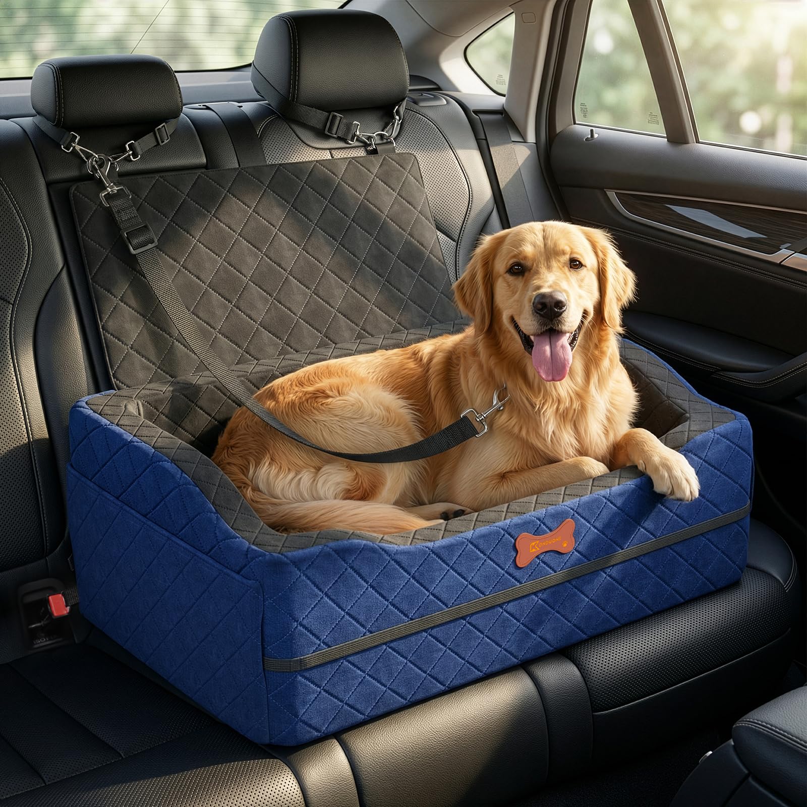 Hunde-Autositz für mittelgroße und große Hunde, 10,2 cm, erhöhter Hundesitz mit ISOFIX-Sicherheitsfixierung, waschbarer Bezug und hochdichtem Memory-Schaum, tragbar für Auto vorne/hinten/Kofferraum