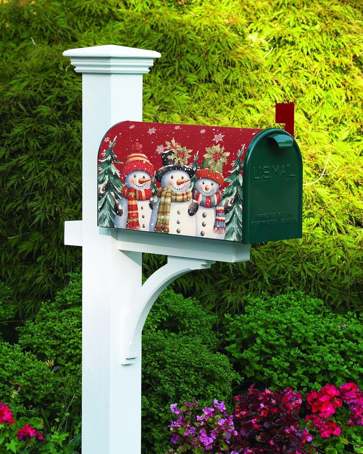Snowman Red Christmas Mailbox Covers Magnetic Standard Size 18x21 inch Cute Snowman with Hat Snowflakess Xmas Tree Decorative Mail Box Wraps Post Letter Box Cover for Garden Yard Xmas Decor