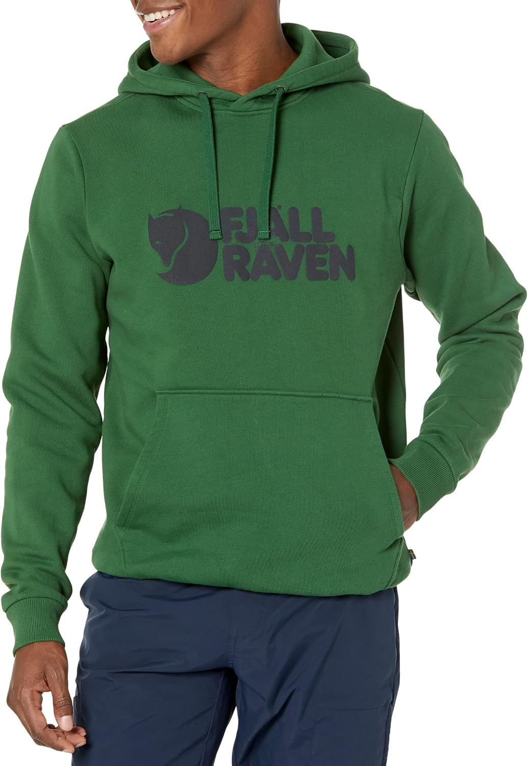 Fjällräven Logo Hoodie for Men Offers a Regular Fit with Long Sleeves, Attached Hood, and Kangaroo Pocket in a Pullover Style