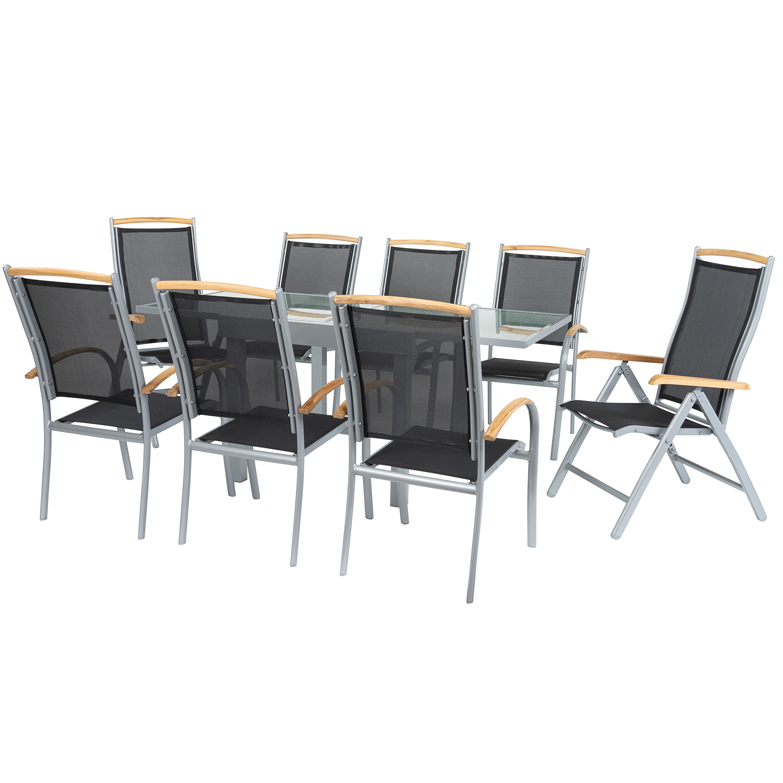 ib style Gartentisch Diplomat, Ausziehbar 90-180 cm, Outdoor, Aluminium Esstisch, Balkonmöbel, Gartenmöbel, Tischplatte aus Sicherheits Glas, Silber