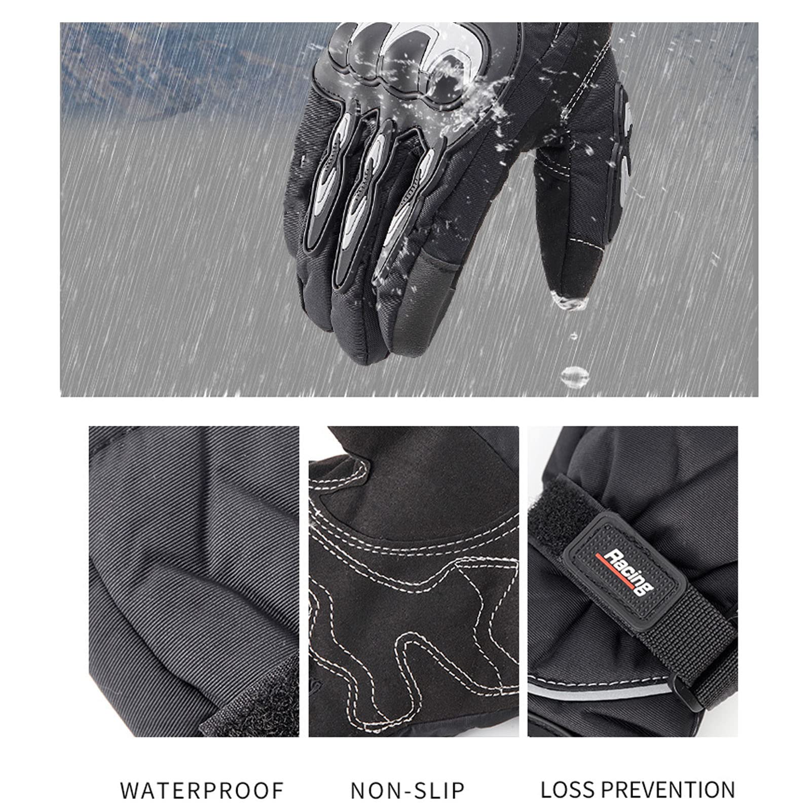 Gants de Moto pour Hommes Écran Tactile Hiver Imperméable à l'eau Équipement Chevalier Mitaines Chaudes D'enduro VTT Motoneige Ski Cyclisme