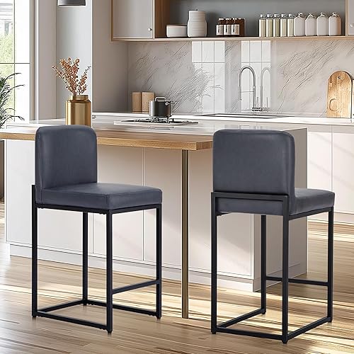 Miniatura 49 de Juego de 2 taburetes de bar de altura de mostrador de color blanco cremoso de 24 pulgadas, modernos taburetes de bar dorados con respaldo tapizado