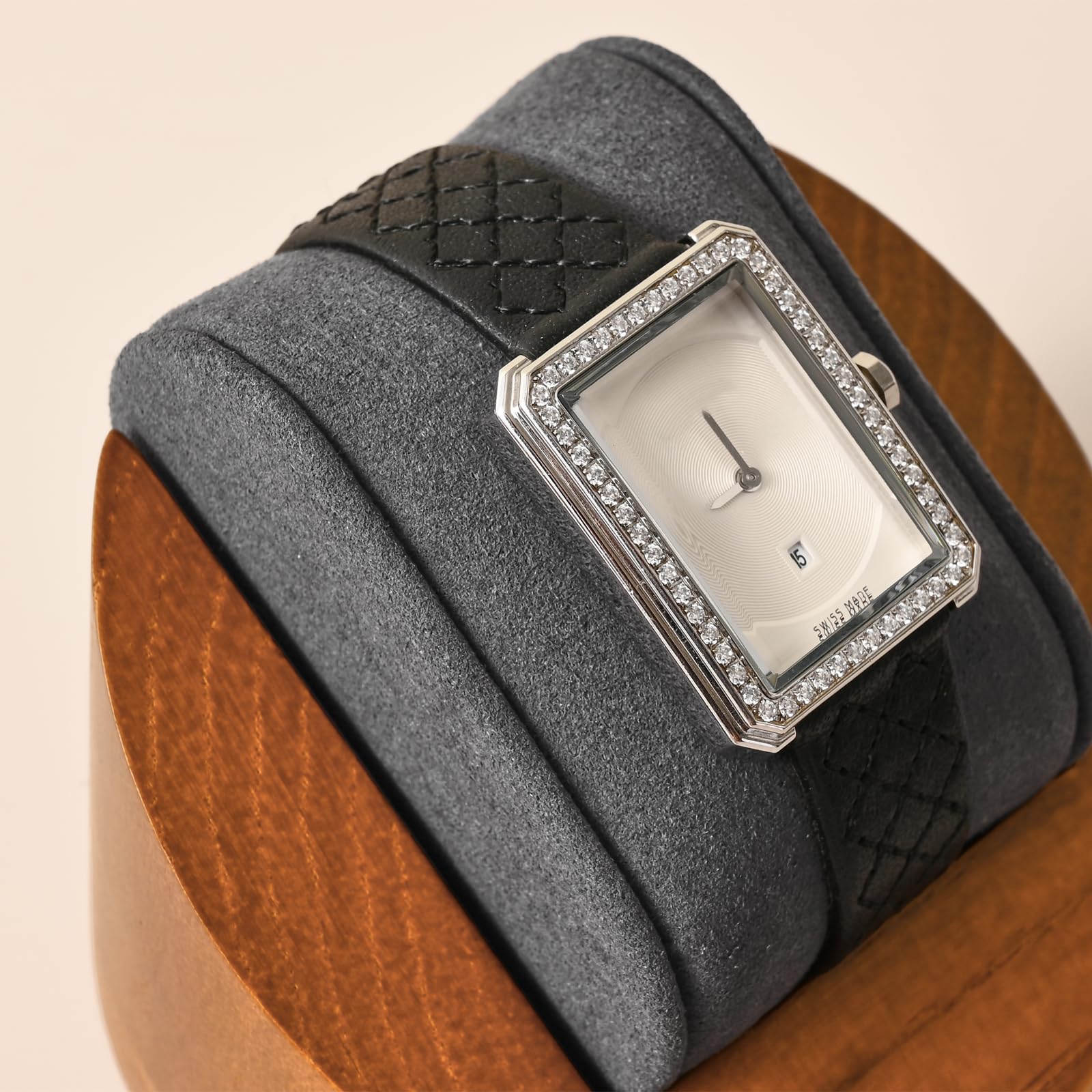 Oirlv In Legno Massiccio Rotondo Scatola Degli Orologi Porta Orologi Con Cuscino Scatola Per Orologi(Grigio Scuro)