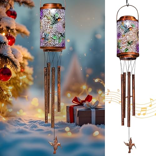 Miniatura 10 de Campanillas de viento solares de mariposa para exteriores, regalos de jardín para mamá, faroles solares para decoración al aire libre para balcón,