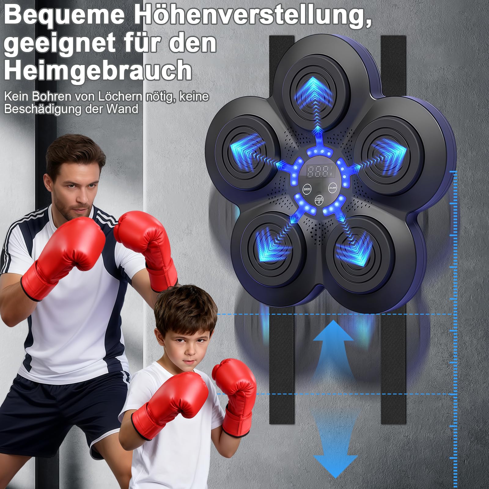 Machine de Boxe Musicale, LED Boxe Mural Musique Bluetooth avec Gants, 9 Niveaux de Vitesse et Plusieurs Modes de Frappe, Montage Murale, Appareil de Boxe pour Adultes et Enfants, Anti-Stress
