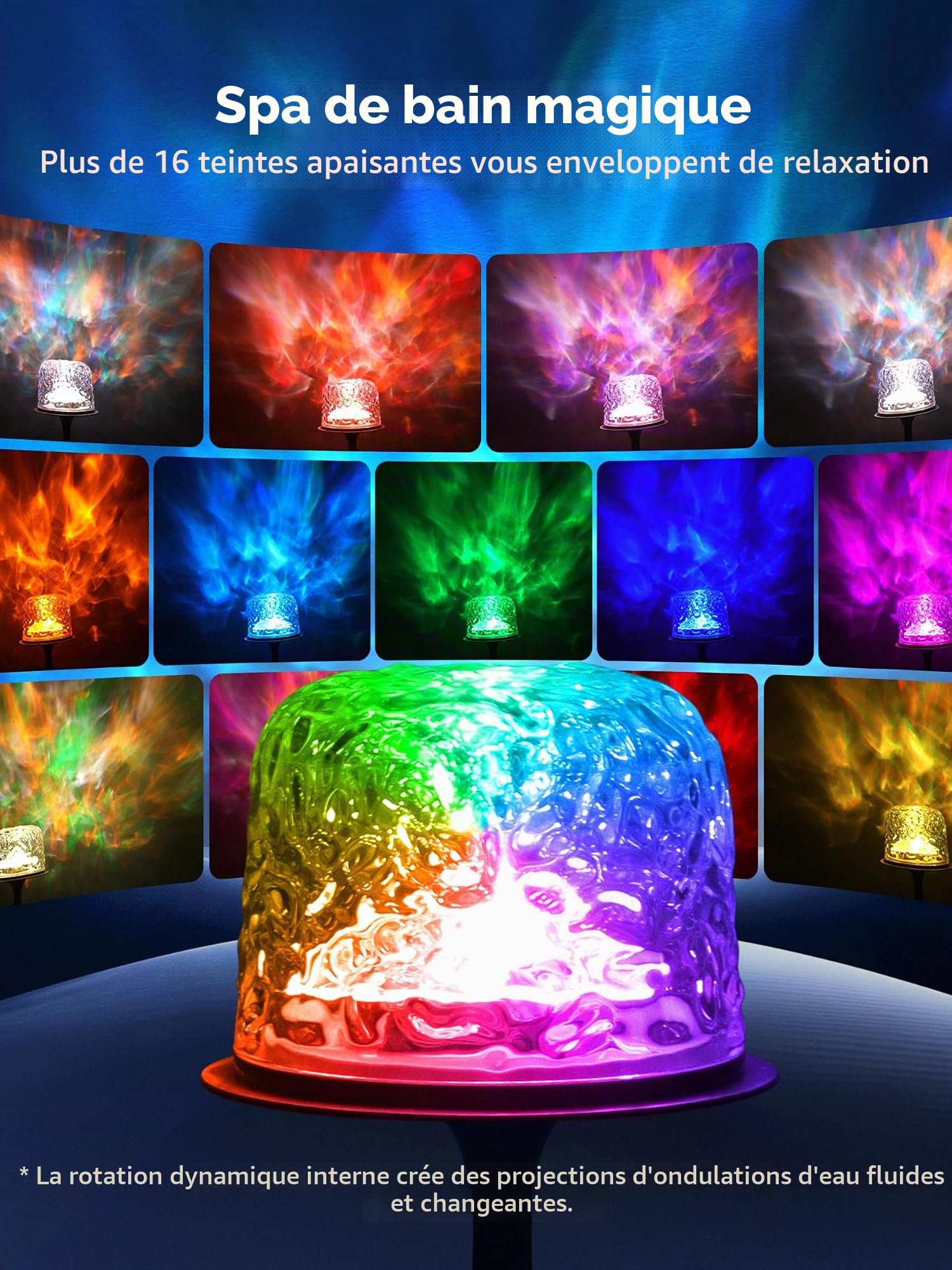 Lampe de Douche Étanche avec Commande Tactile et Télécommande, 16 Couleur | Lampe de Douche Rechargeable avec Effet de Vagues Dynamique & Conception Sans Fil, Lampes de Salle de Bain
