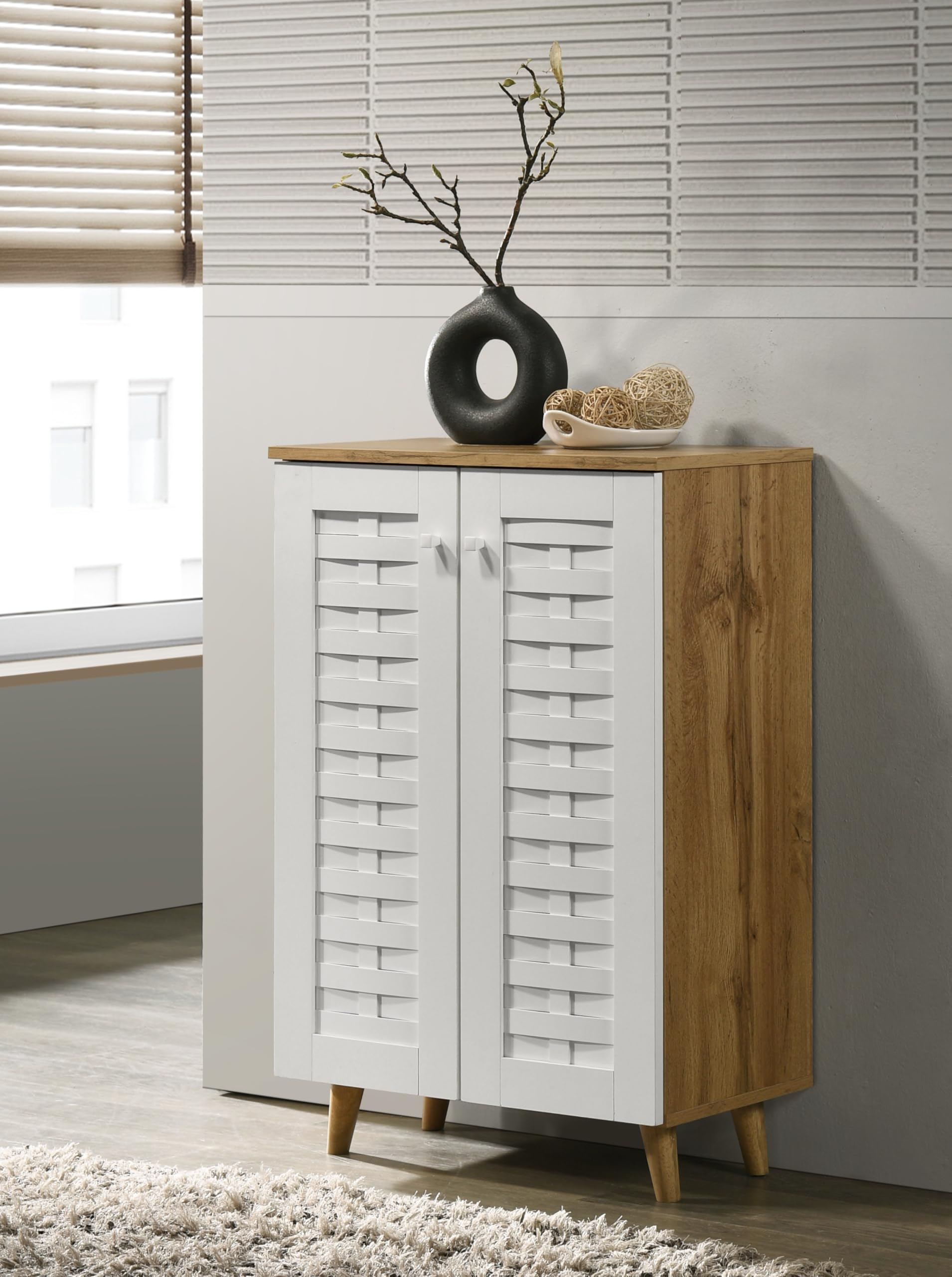 DeckUp Amari 2-Door Engineered Wood Shoe Rack (Wotan Oak & White, Matte Finish)-image-29