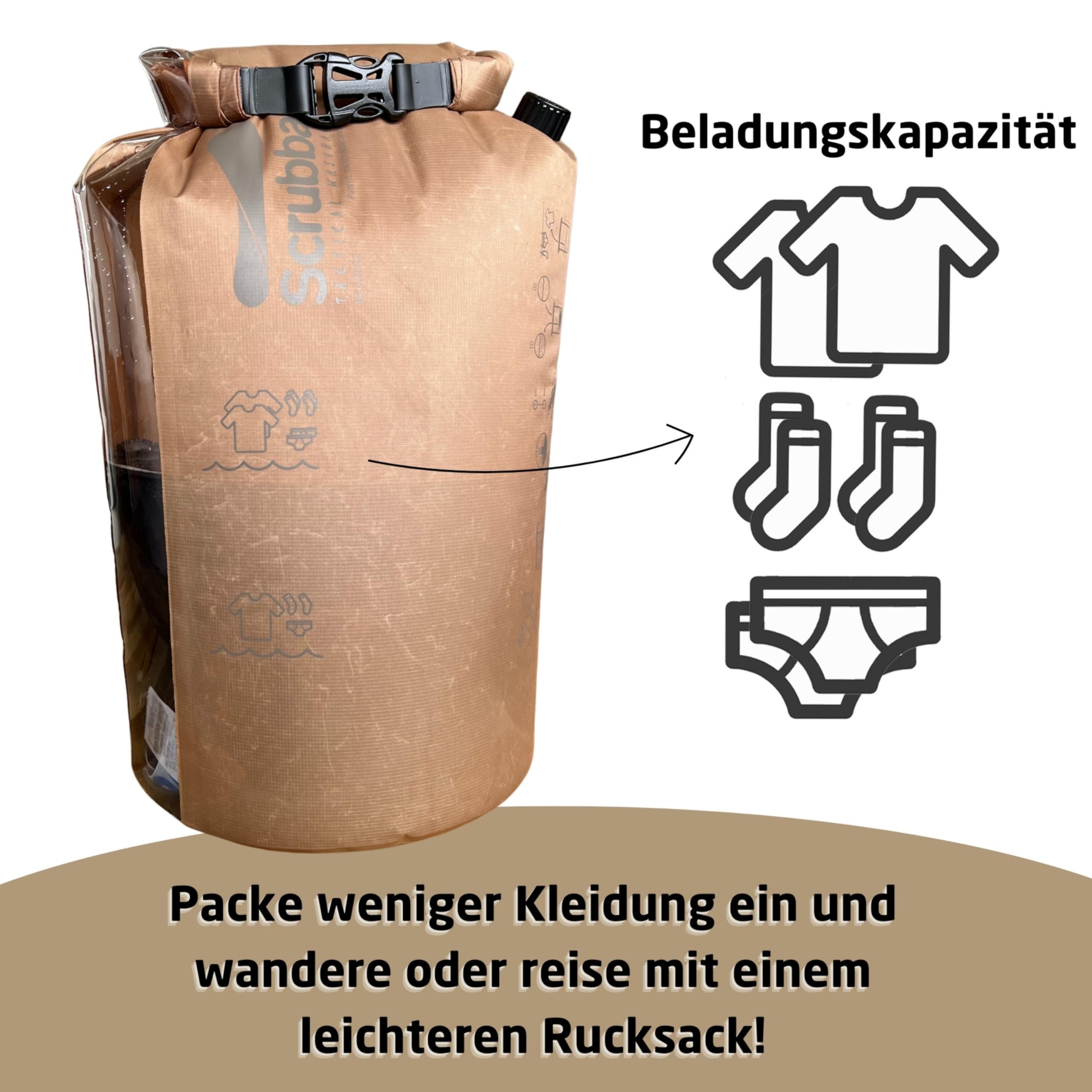 Scrubba TACTICAL Waschbeutel – Tragbare Waschmaschine für Reisen, Outdoor, Camping, Kleidung – 160g