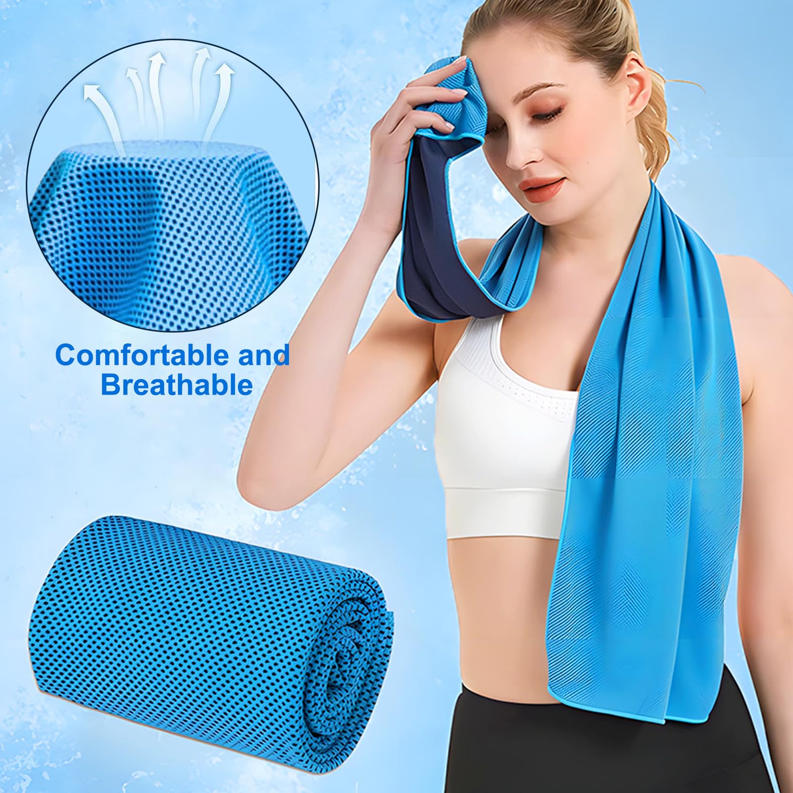 Asciugamano Raffreddamento Sportivo 100x30cm con Fasce da Polso per Golf Tennis Yoga