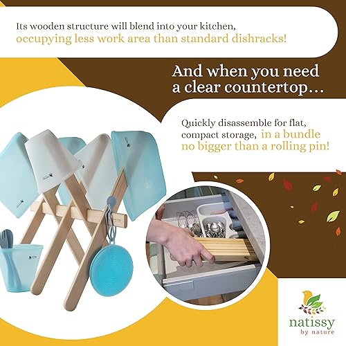 Miniatura 5 de Escurridor de platos de madera; estante de secado de madera para platos; escurridor de platos plegable de madera; escurridor de platos de madera