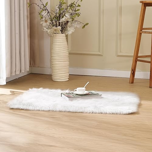 Miniatura 6 de Alfombra blanca de piel de oveja sintética lanuda para sala de estar, felpa suave, lavable a máquina, esponjosa, 4 x 6 pies, para dormitorio,
