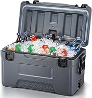 HOME 47.5 QT Portable Hard Cooler: 6-Day Ice Retention, Dual Latches, Cup Holders & Ruler for Camping, Fishing, Beach