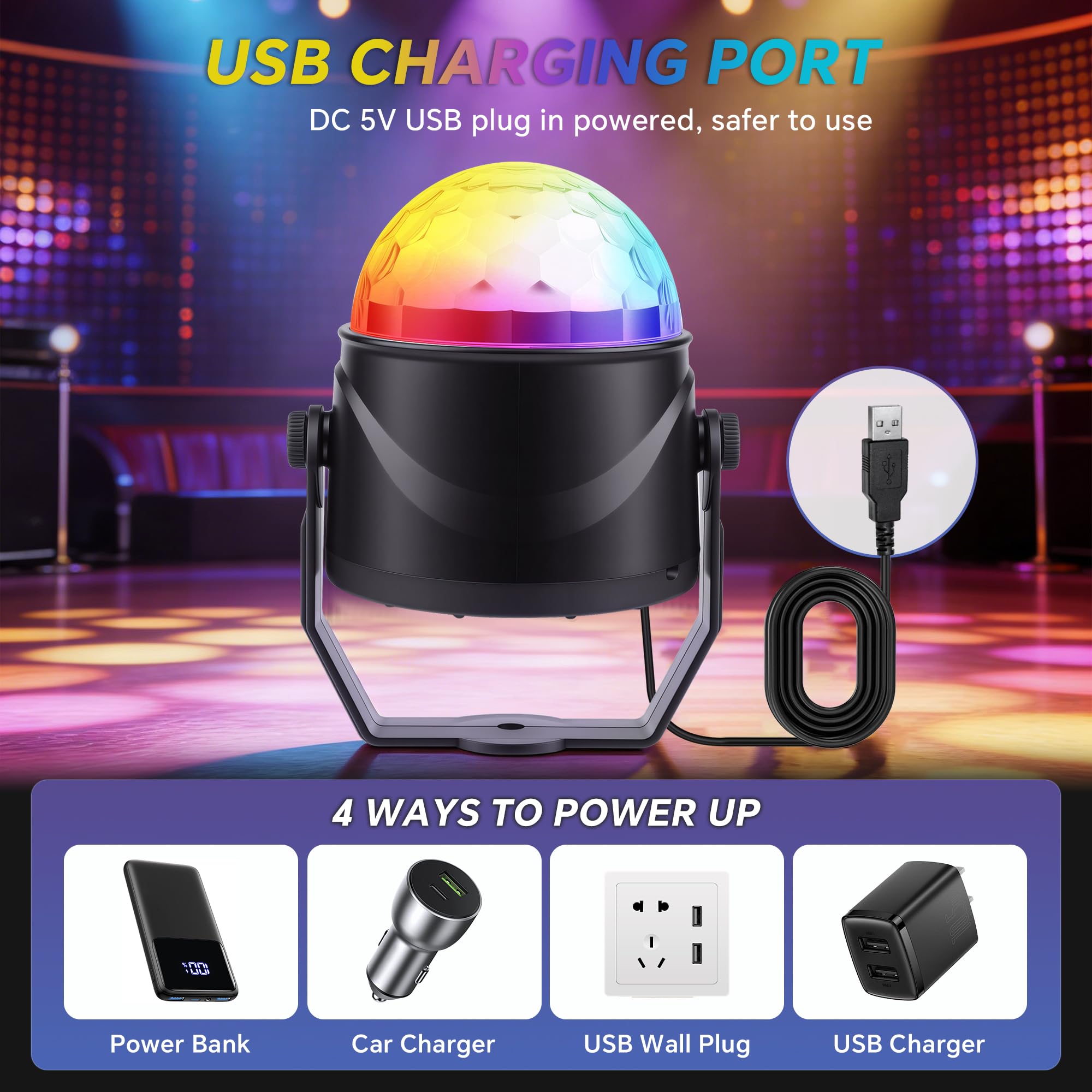 Luci Discoteca RGB, Portatile 360" Ruotabile Musica Attivata Telecomando LED Luci da Festa, Sfera Luminosa da Discoteca con Ventosa Per Home Dance Parties KTV Party,Bar, Club, Festa