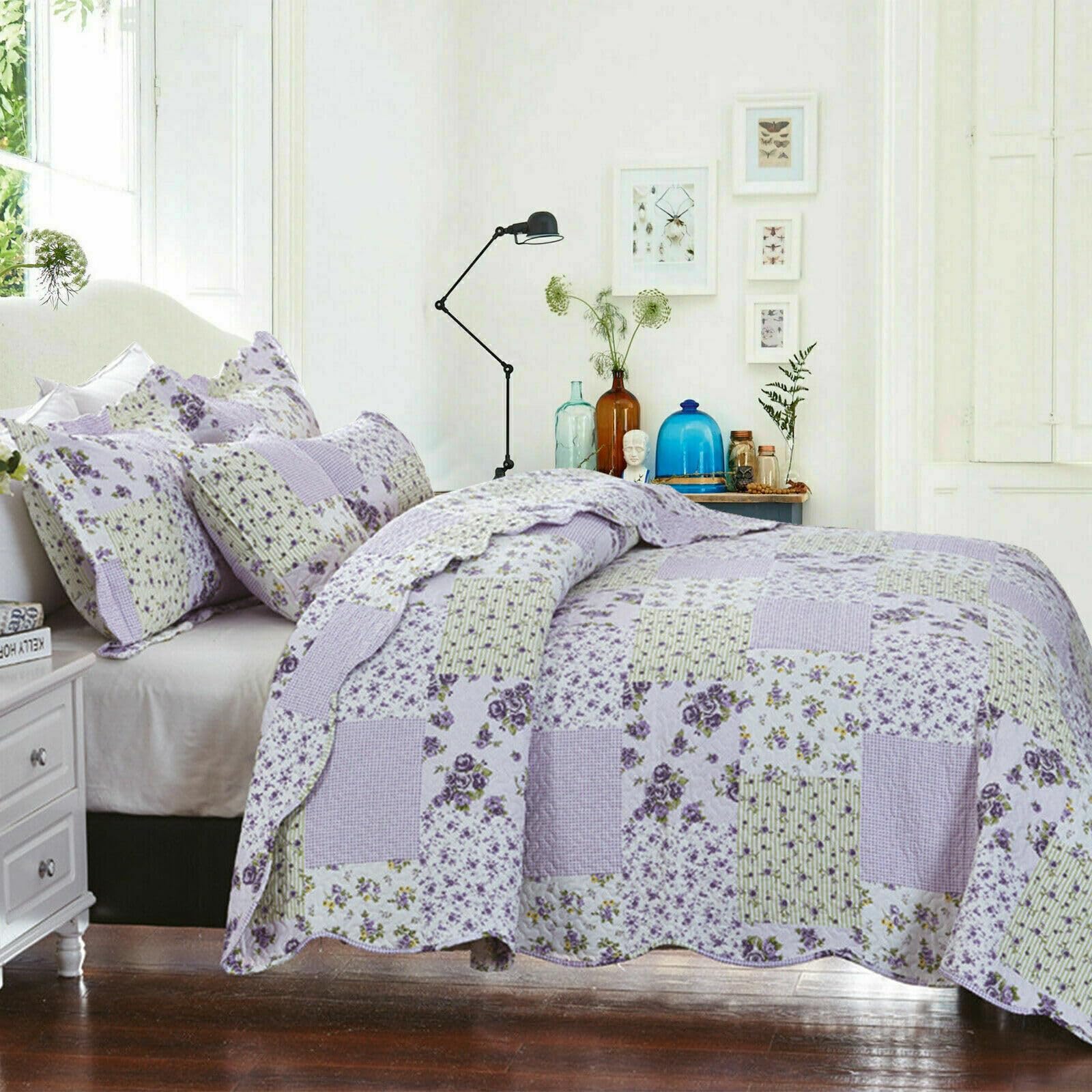 3 PCS Patchwork Bedspread Quilted Bed Throw Single Double King Size Bedding Set (Province, Single Bedspread set) — image 1
