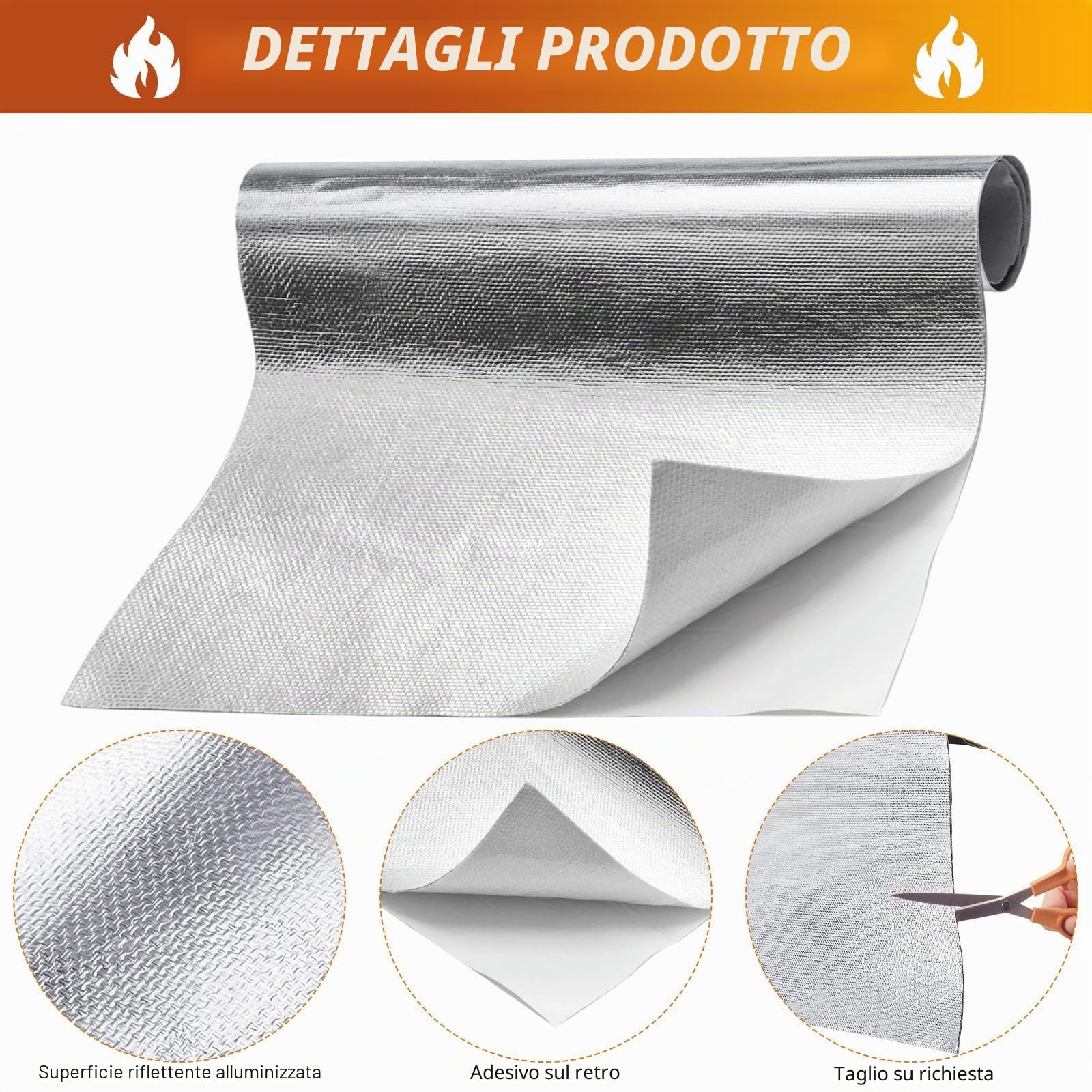 Pannello Scudo Termico in Alluminio Autoadesivo in Fibra di Vetro 60 x 250 cm 300℃ per Tubo Scarico Auto Moto