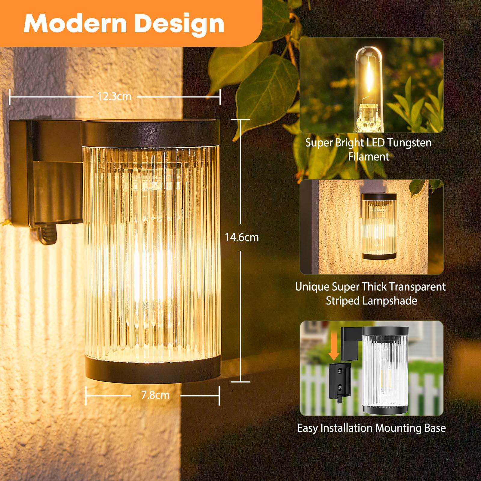 GEARLITE Luci Solari Da Giardino 4 Pezzi - Lampade Led 2800K Con Sensore Cremisi