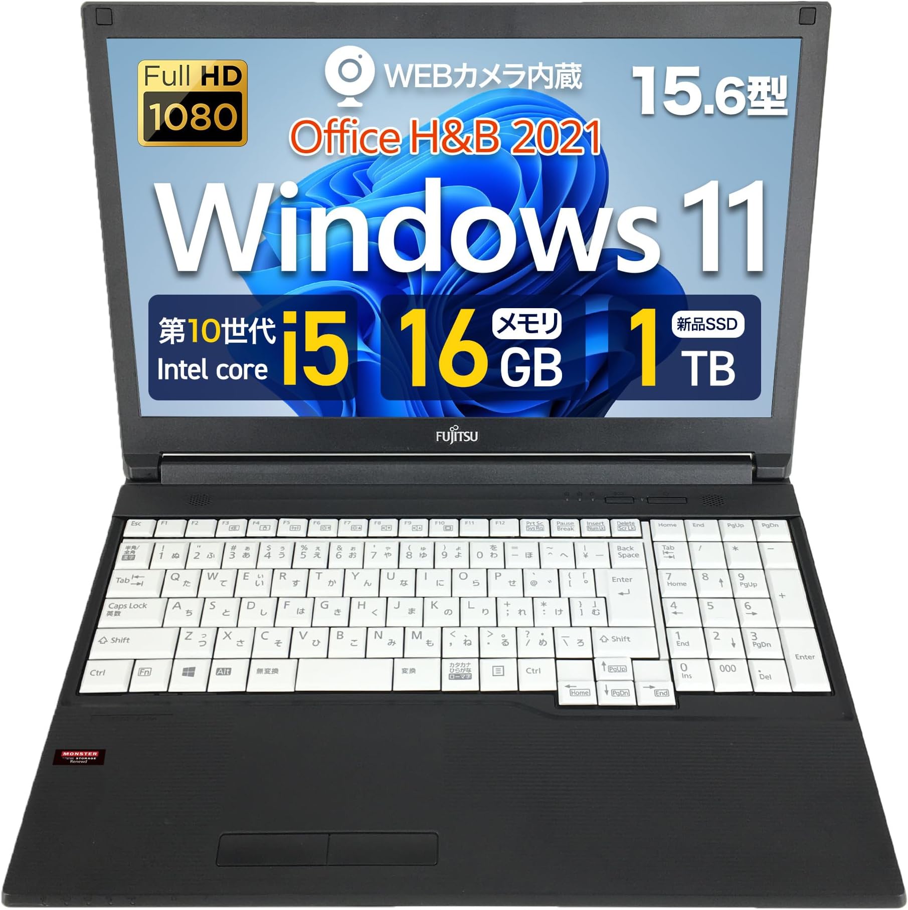 [Refurbished] LIFEBOOK-A5510 Laptop, 15.6 Type, Full HD, Numeric Keypad Included, 10th Generation Core i5, Memory 16GB SSD, 1TB Built-In Webcam, Bluetooth, DVD Multi-Drive, Windows 11 Pro, MS Office H&B2021