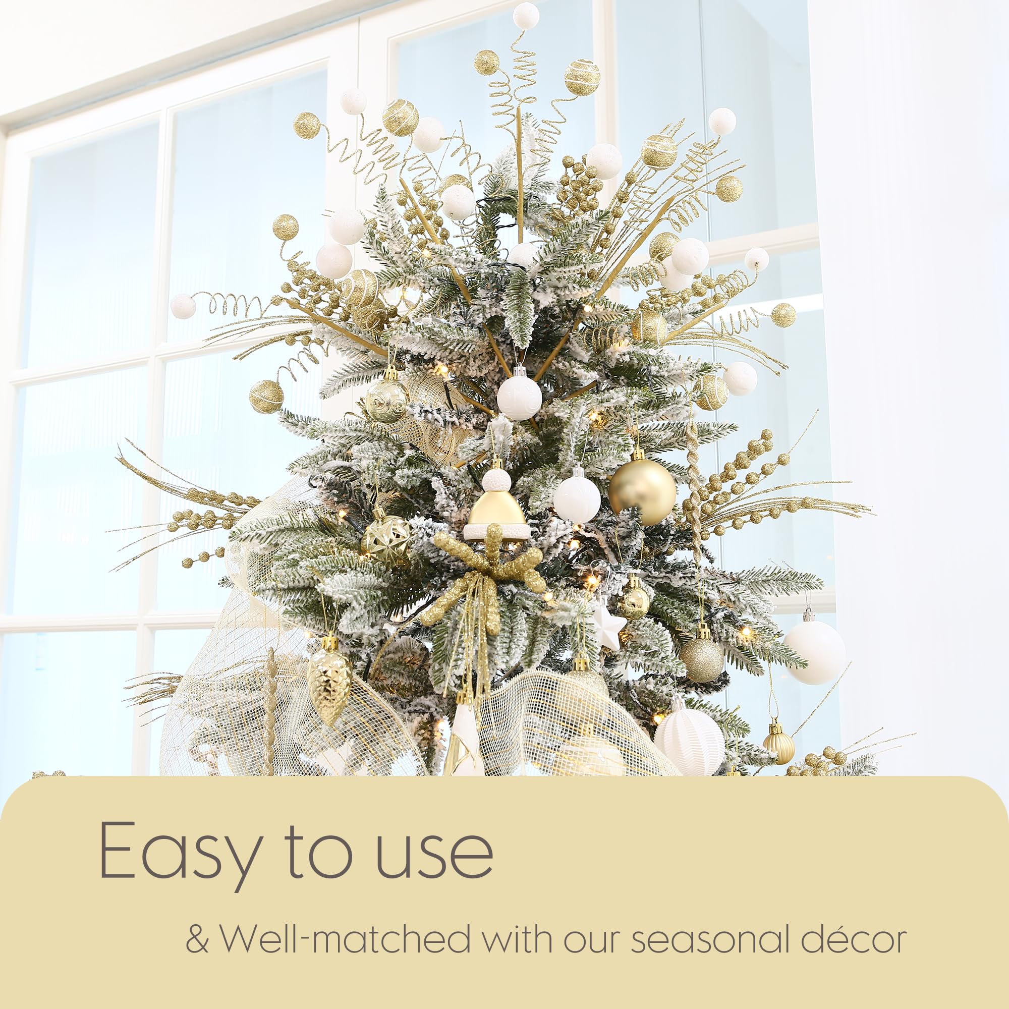 Sea Team 24-Pack Decorative Christmas Tree Branches, Fluffy Glittery Bead Twigs, Tree Toppers, Vase Fillers, Stems, Picks for Christmas Tree, Wreath, Garland, 16.5-Inch, Gold - Image 4