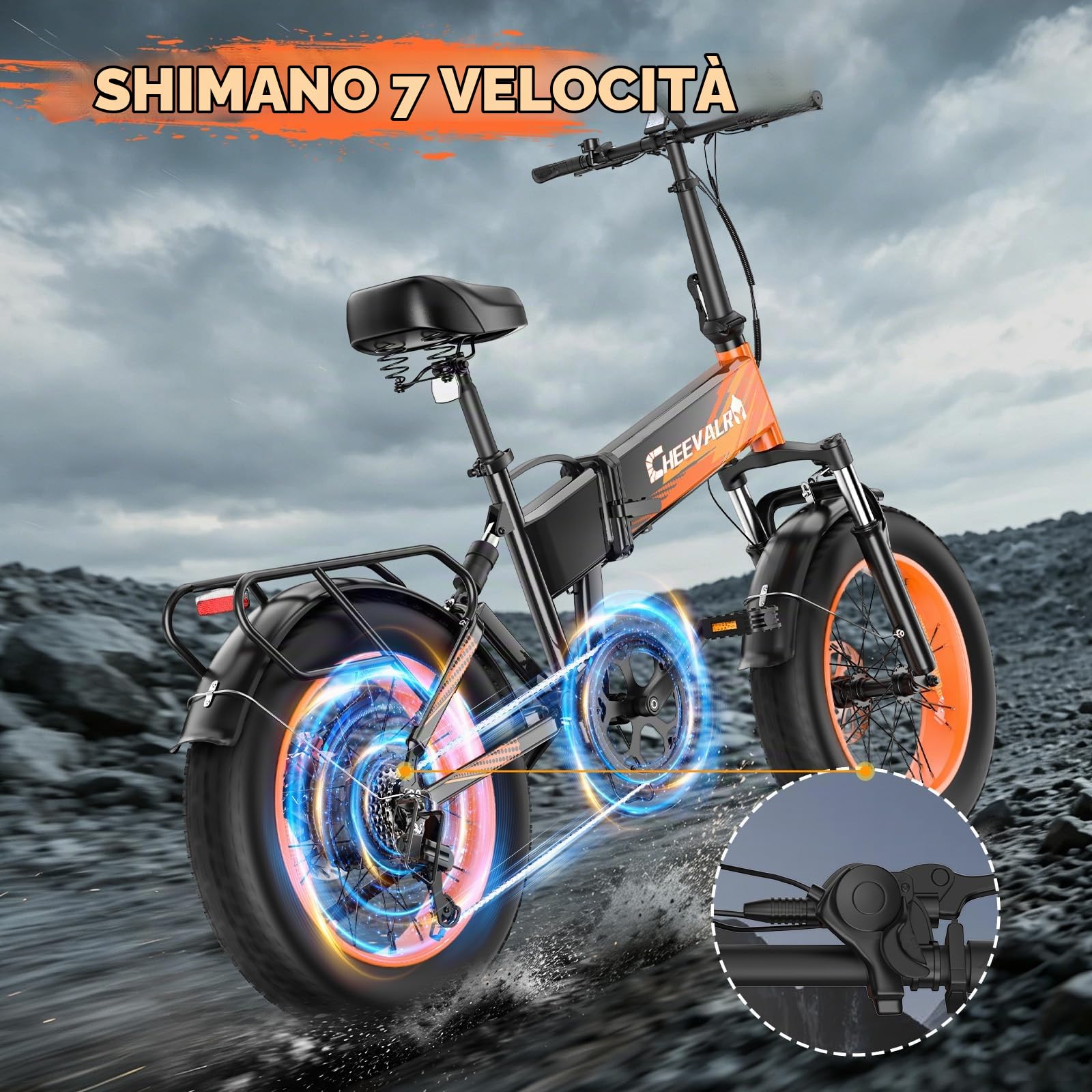 E-Bike Pieghevole 250W, 48V 20AH, Mountain Bike Autonomia ausiliaria di 110KM, con Doppia Sospensione e 7 Velocità, Bici Elettrica Uomo Donna per Città e Fuoristrada