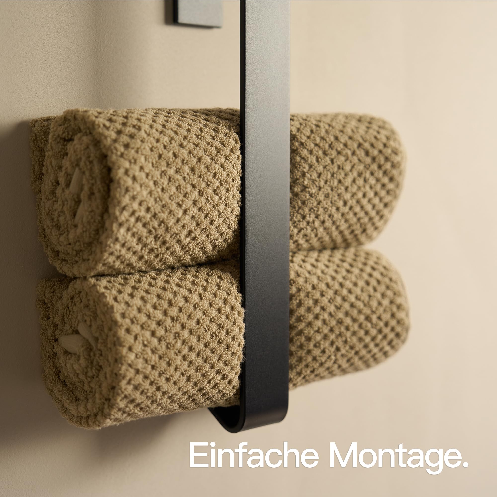 Designfabrik Hamburg | Handtuchhalter ohne Bohren | Gästehandtuchhalter selbstklebend | Handtuchhalter zur Aufbewahrung | Modernes Design | Matt Schwarz