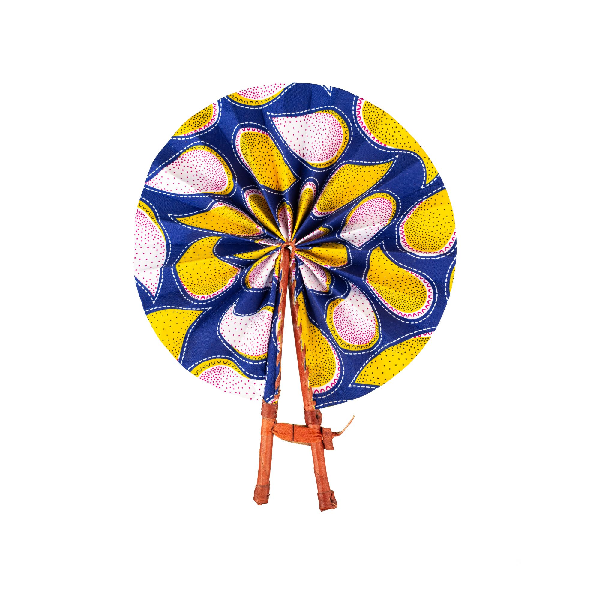 in Ghana Colorful Ankara African Print Handheld Bolga Folding Fan With Leather Handles Handheld African Fabric Folding Fan (Fan C)