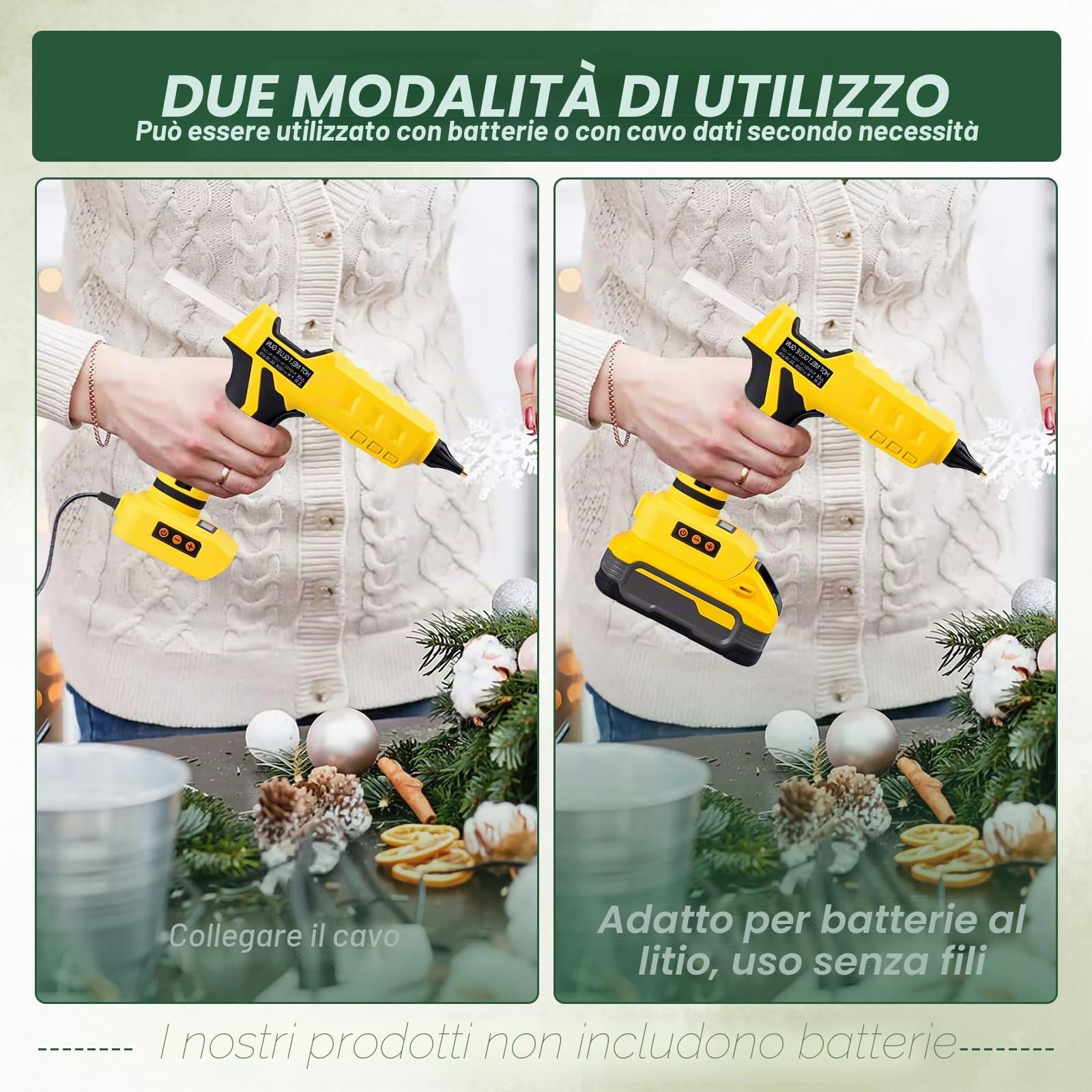 Pistola per colla a caldo senza fili per Dewalt 18 V/20 V, 100 W, pistola per colla a caldo portatile con 30 bastoncini da 11 mm per pistola per colla a caldo per riparazioni artistiche artistiche