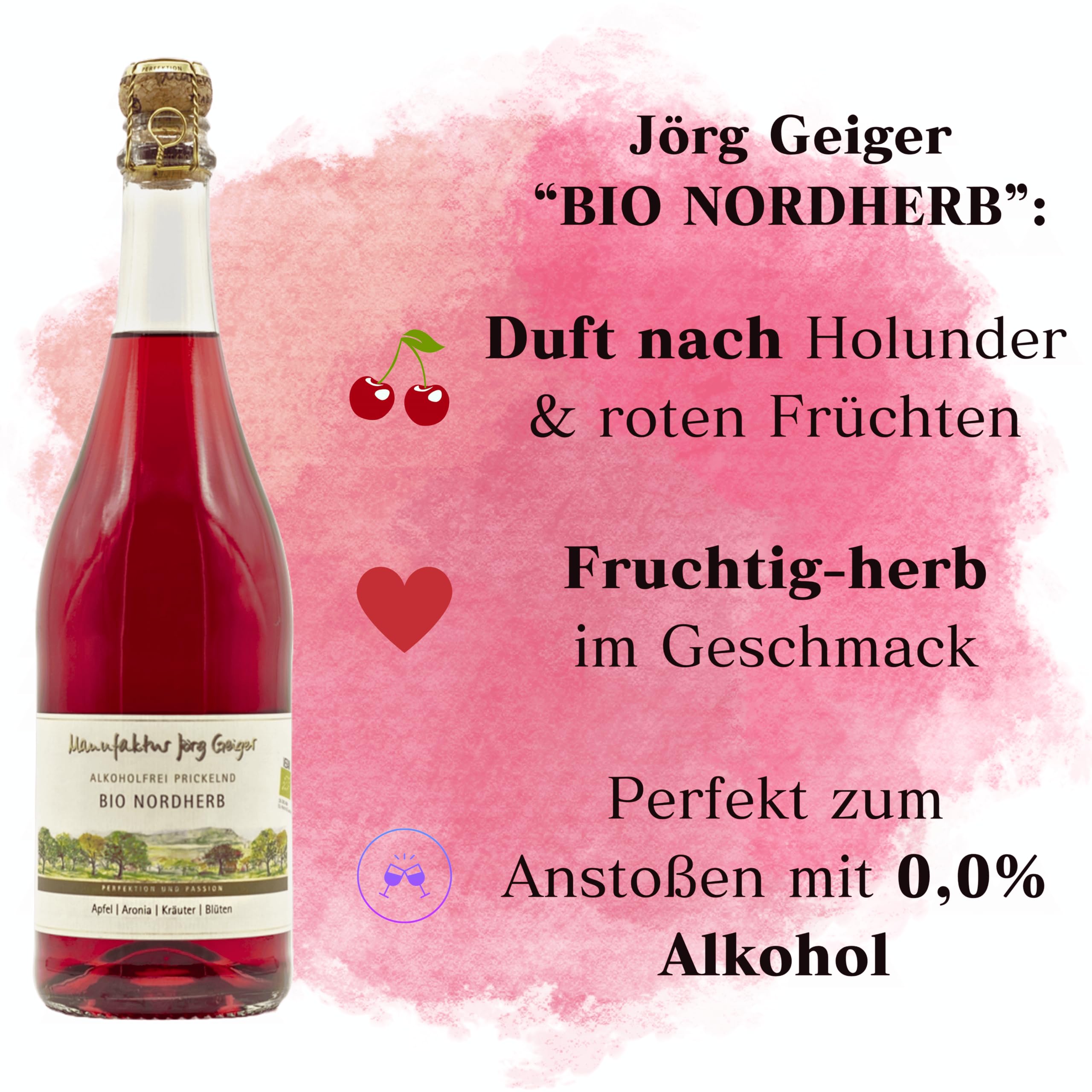 Bio Nordherb alkoholfrei (6 x 0,75l) mit gratis Sektverschluss | Alkoholfreier Sekt von Manufaktur Jörg Geiger