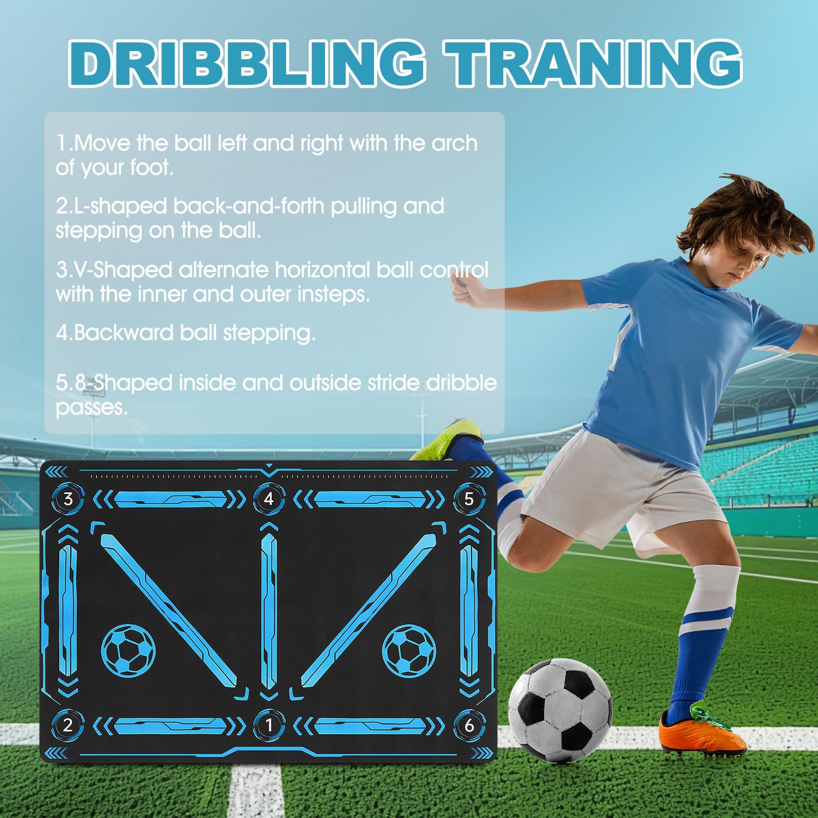 Soccer Training Mat, Football Footstep Mat, Agility Footstep Equipment for All Levels and Ages to Improve Speed, Good Gift for Football Lover