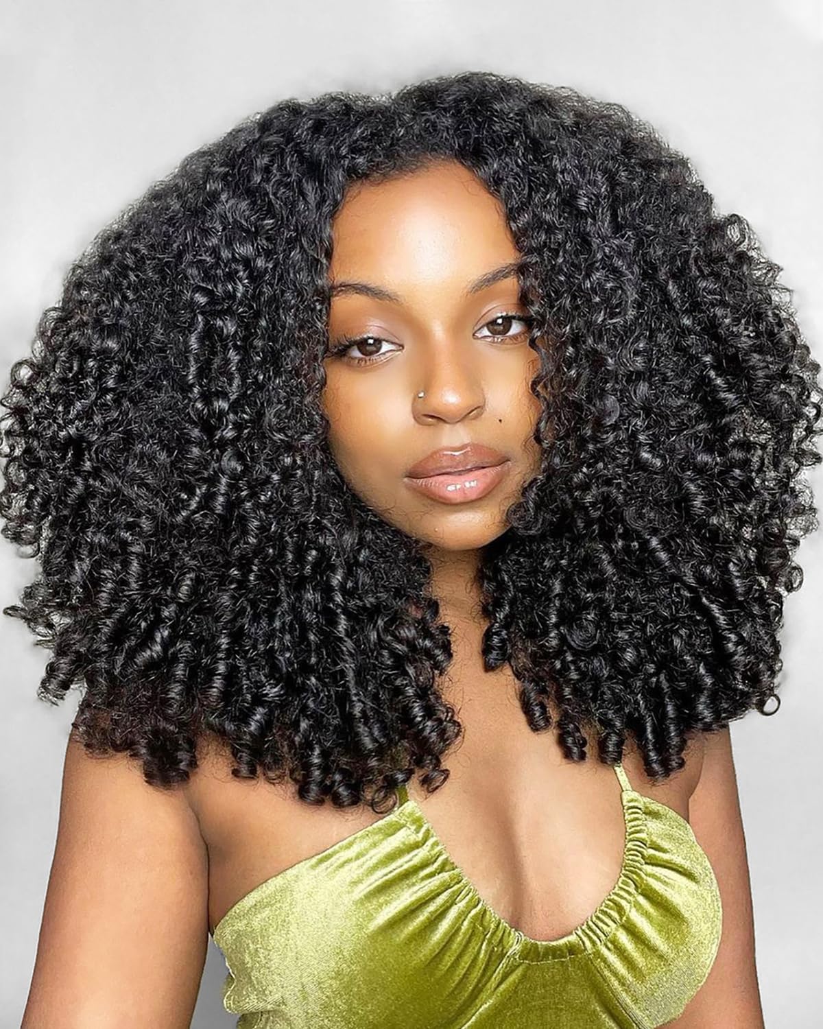 Burmese Curly Half Wig Human Hair 20 Inch 200% Density Glueless Drawstring Amazon.com : V Part Burmese Curly Wig Human Hair 200  main image 2