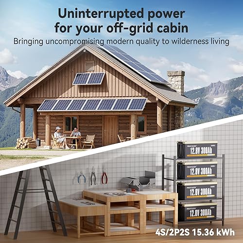 Miniatura 7 de Power Queen Batería LiFePO4 de 12.8 V 300 Ah 3840 Wh, BMS integrado de 200 A, batería de litio de 2560 W de salida de potencia, hasta 15000 ciclos