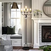 Vista 2 de TOCHIC Lámpara de pie de cristal de 5 luces, lámpara de pie moderna de oro negro con interruptor de pie, 65 pulgadas de alto, candelabro vintage