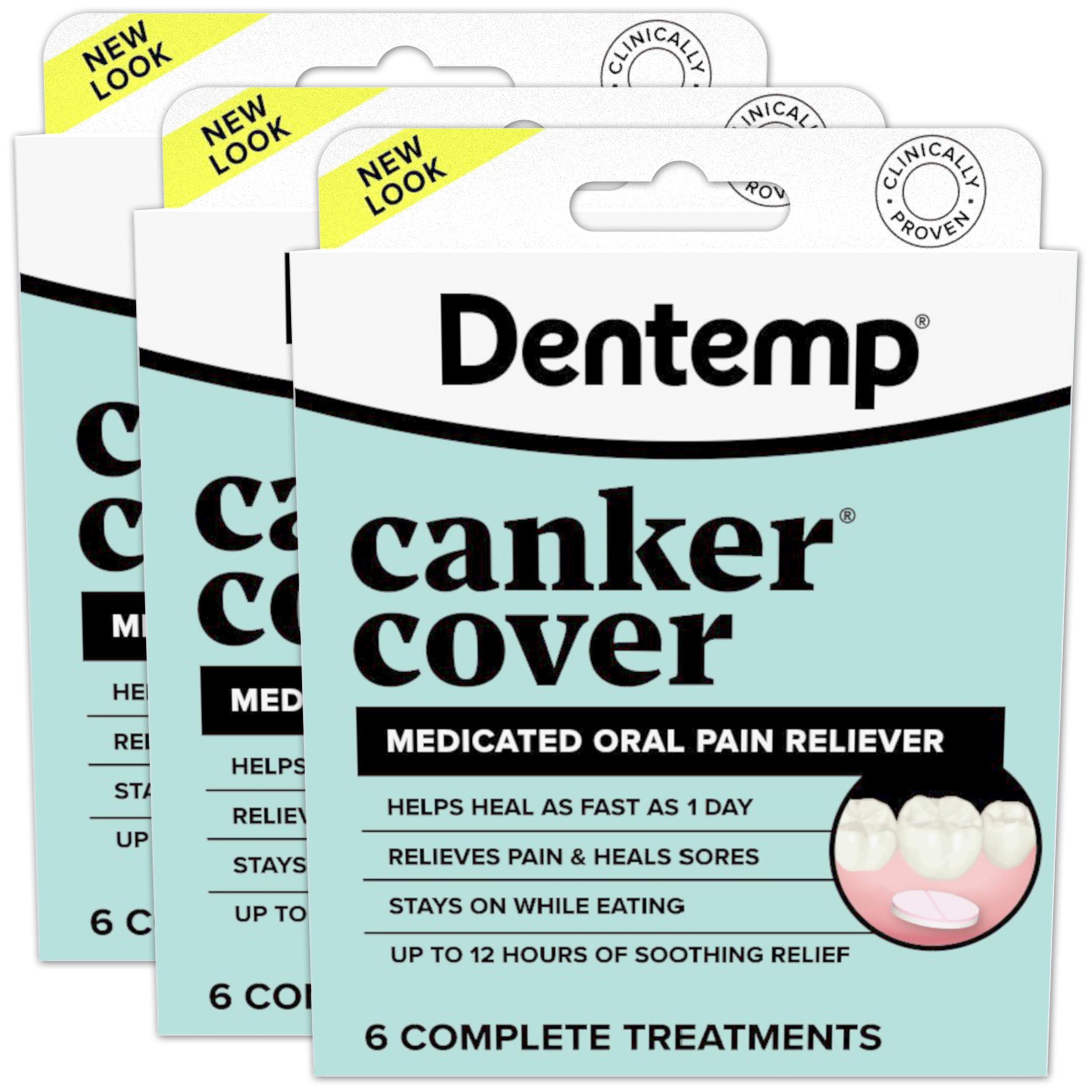 Dentemp Canker Cover - Canker Sore Medicine Pain Reliever (3pack) - Canker Sore Treatment to Relieve Canker Pain, Mouth Sores & Mouth Irritation - Fast Acting Canker Sore Relief Tablets for Adults