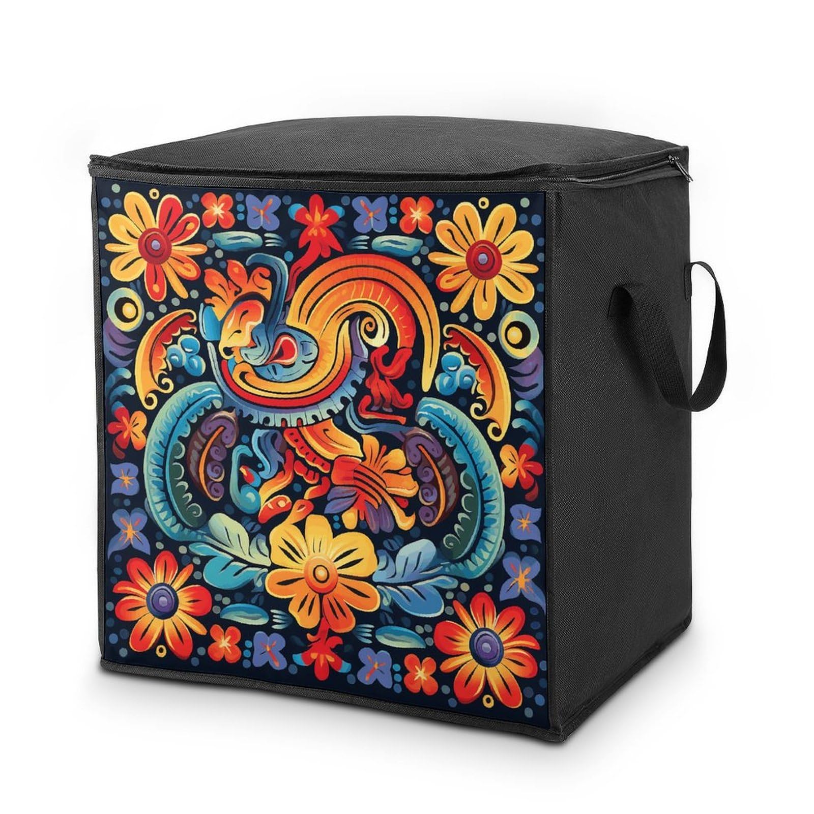 Mexican Storage Bag Quilt Storage Bag with Sturdy Zippered Fashion Breathable Closet Organizer Storage Boxes with Carry Handles for Blanket Pillow Bedding