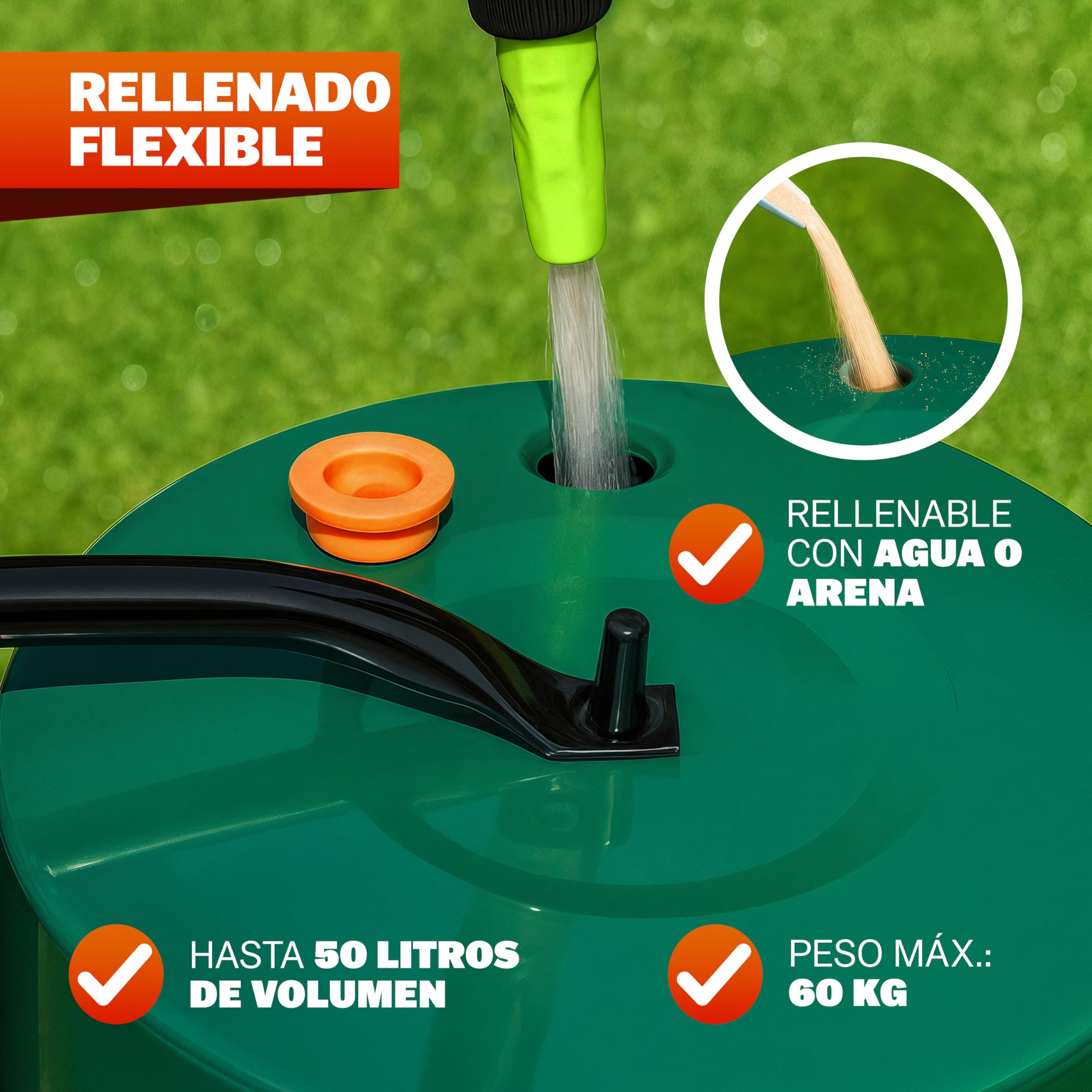 Gardebruk® Rodillo para Césped Grande 60cm, 50L, Aplanador de Tierra, Compactador Manual Huerto, Ergonómico, Alisar Prensar Terrenos, Apisonadora cesped Jardin