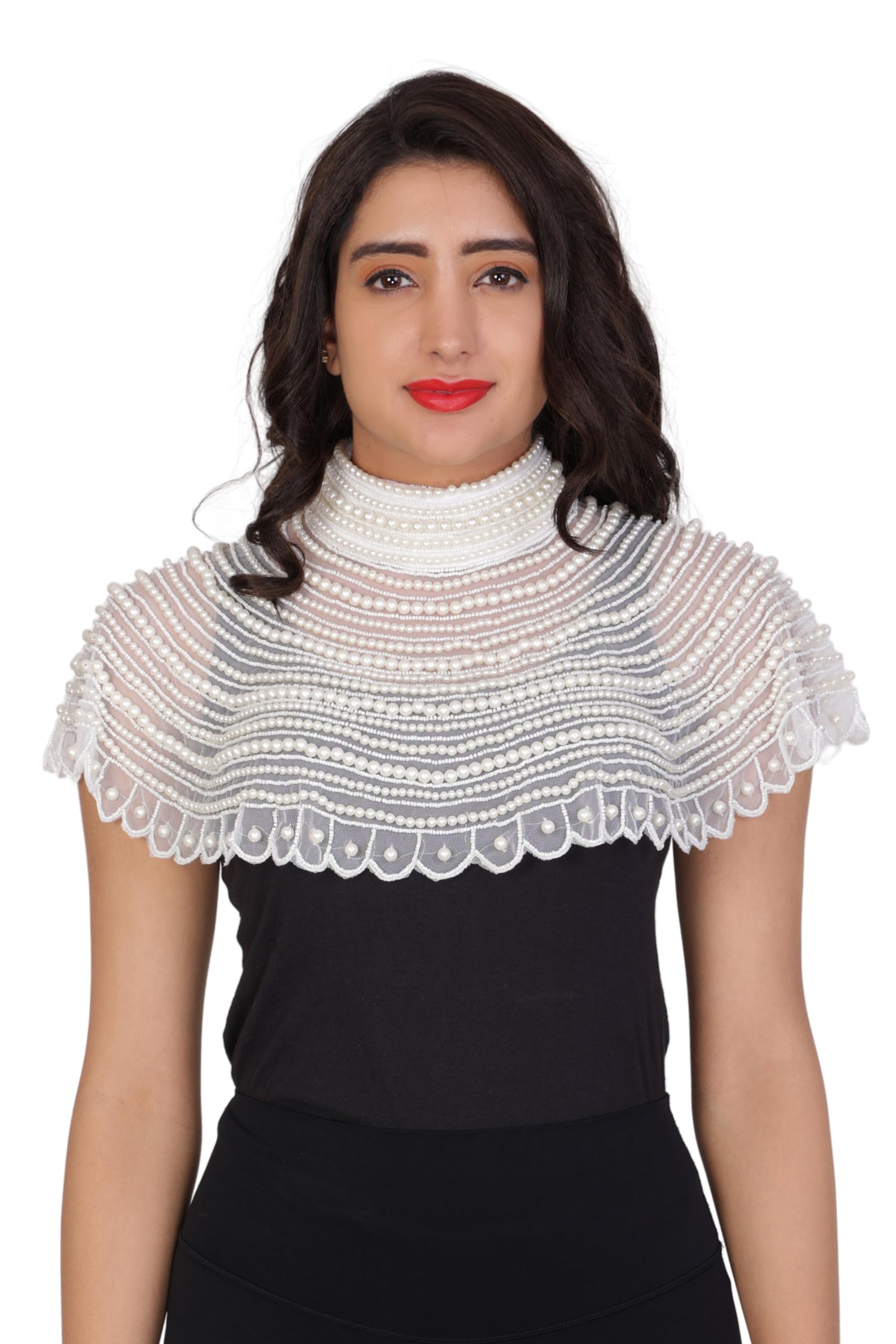 Poncho For Women's Net Poncho Hand Bead Embroidery Star Style IN, Alpha, Free Size, Regular, White-picture-41