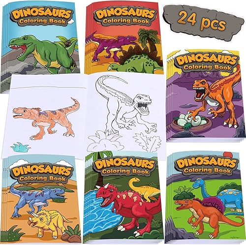 Nezyo 24 piezas de mini dinosaurios para colorear libros de dibujo de pintura de dinosaurio, folletos de colores pequeños, recuerdos de fiesta,