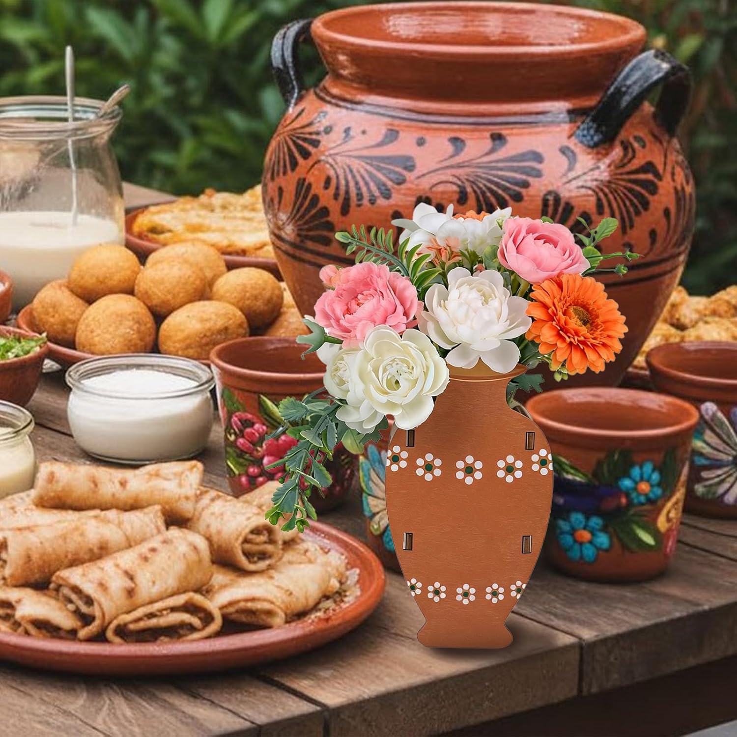 6 Pcs Wooden Platos De Barro Mexicanos Flower Vase Centerpiece Cielito Lindo Party Decoration Terracotta Clay Pottery Cinco De Mayo Wedding Party Supplies Table Decor