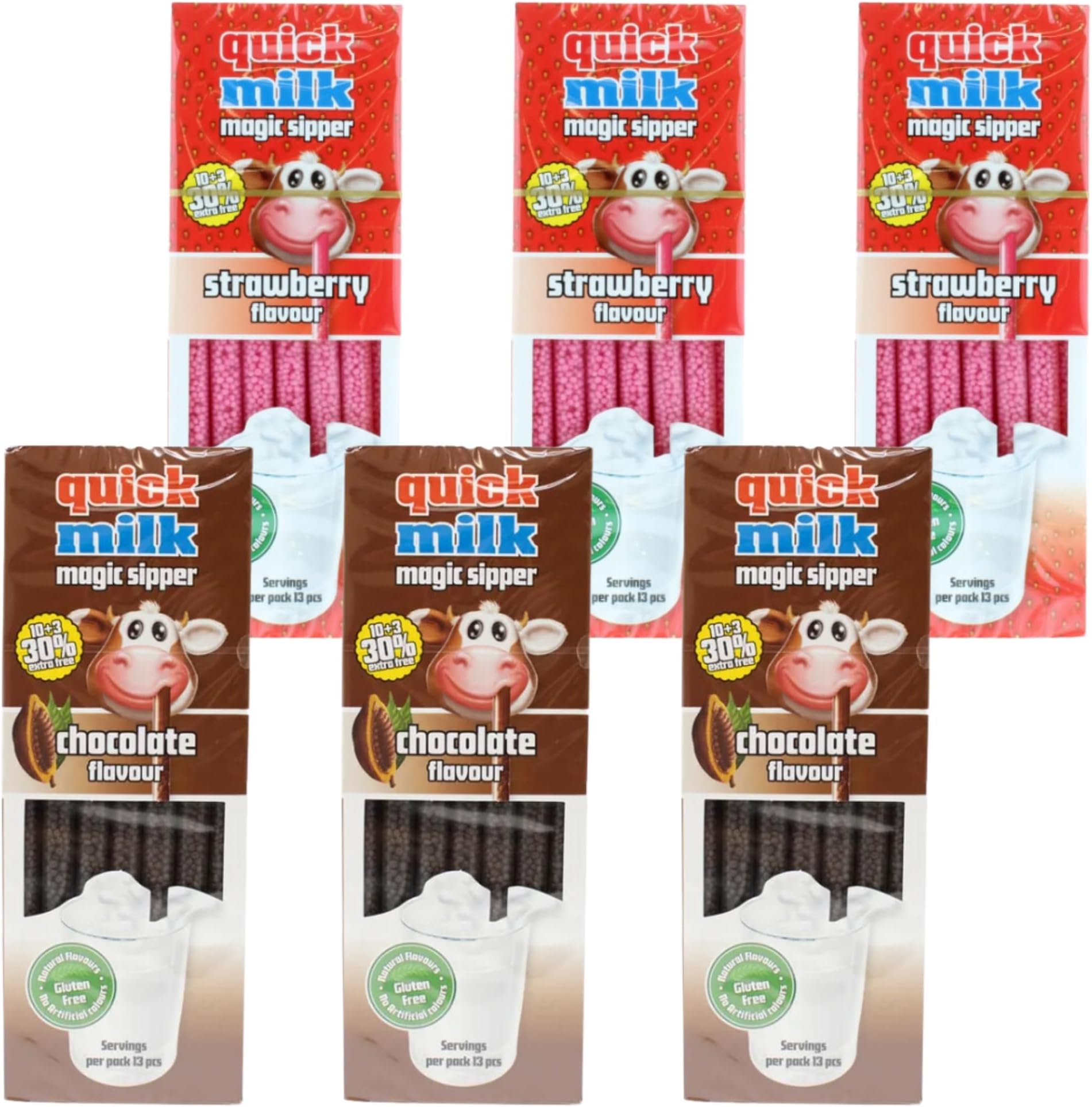 Dr Moo Milk Straw Set, 3X Chocolate 13 Pack, 3X Strawberry 13 Pack, Flavoured Straw for Kids (78 Strawws)