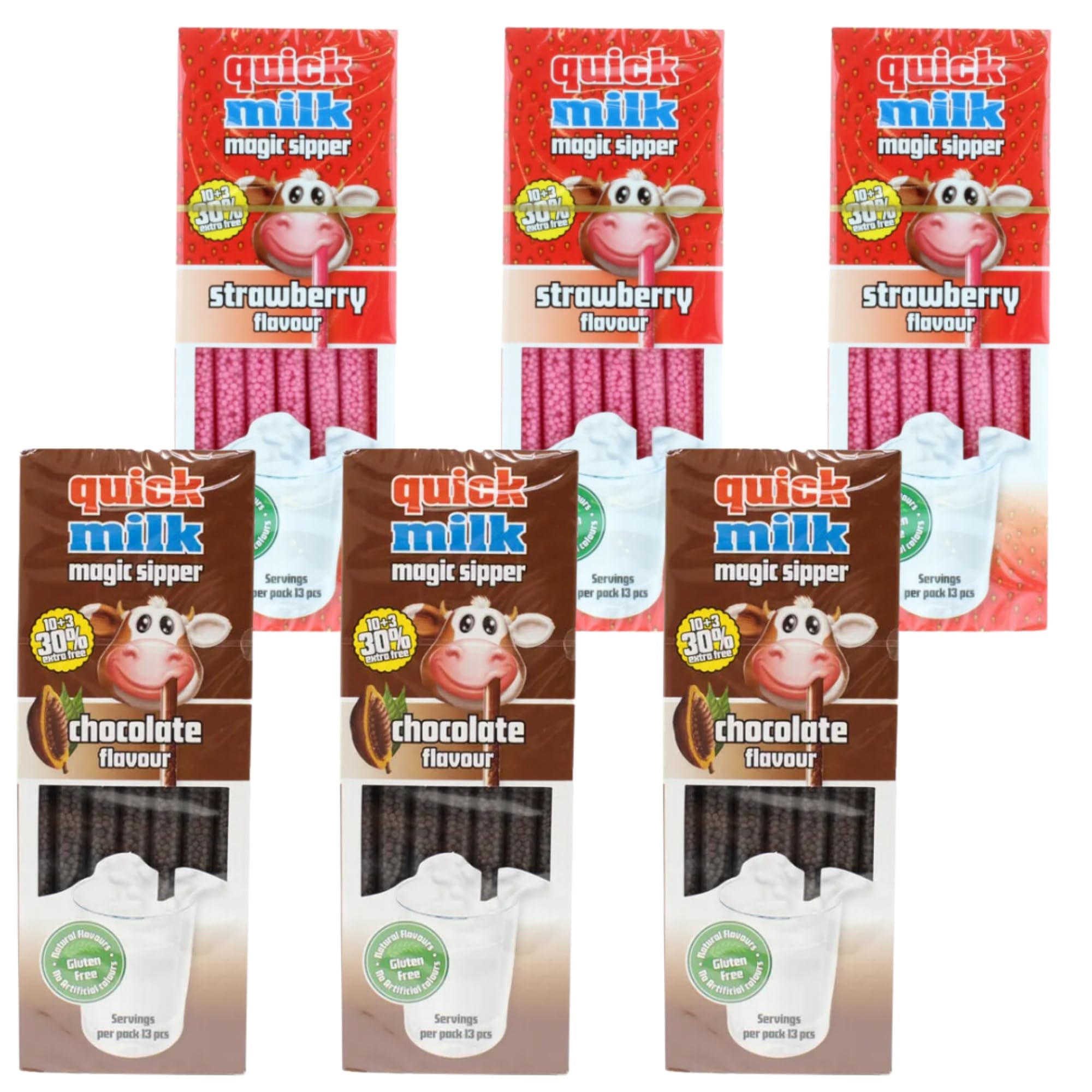 Dr Moo Milk Straw Set, 3X Chocolate 13 Pack, 3X Strawberry 13 Pack, Flavoured Straw for Kids (78 Strawws)
