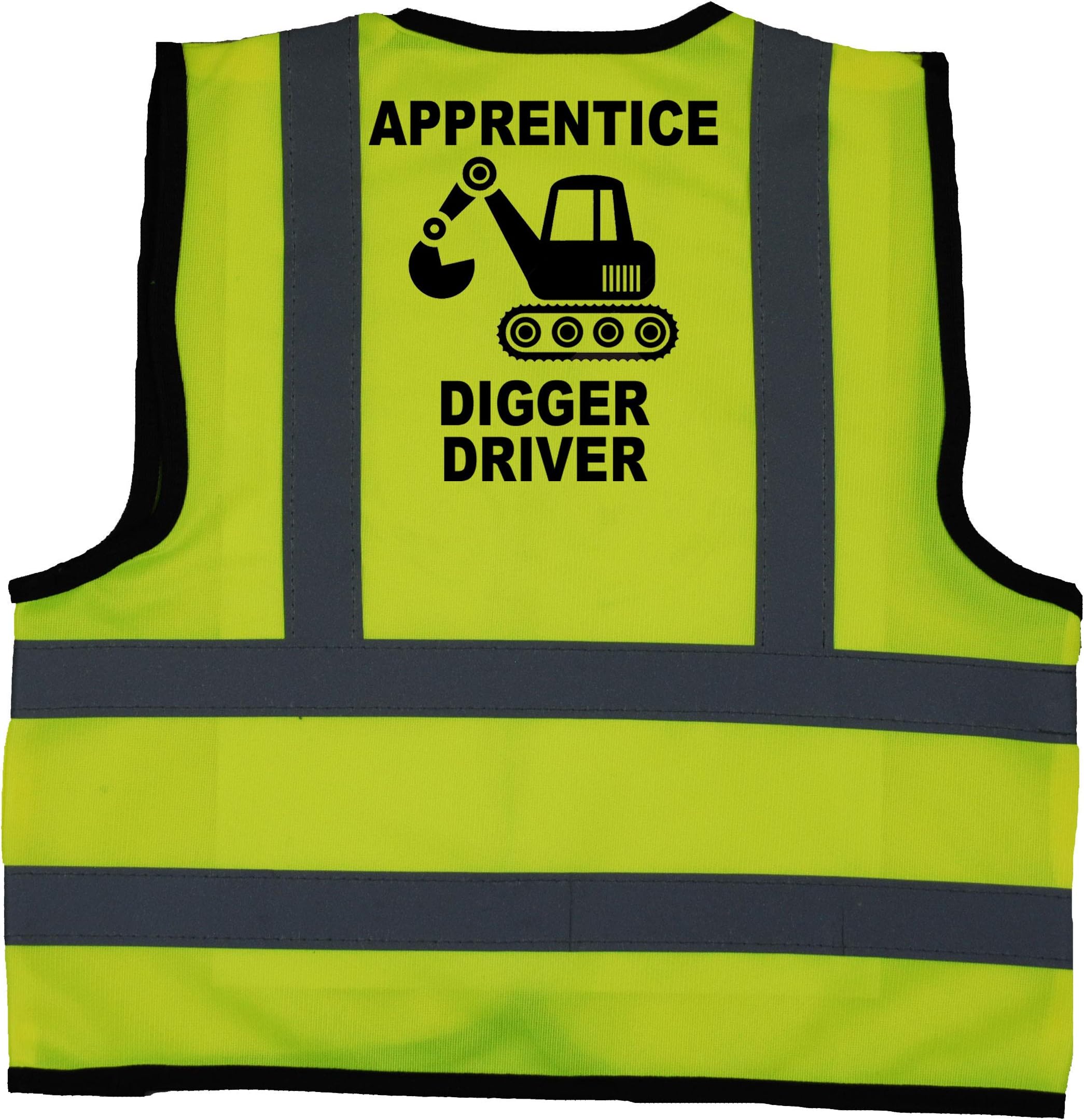 Apprentice Digger Driver Baby Children Kids Hi Vis Safety Jacket Vest Sizes 0 to 8 Years Optional Personalised On Front