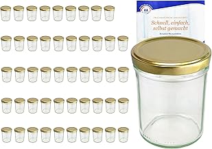 MamboCat Lot de 50 bocaux en verre de 230 ml avec couvercle couleur or to 66 avec livret de recettes Diamant Gelierzauber (français non garanti), pots à confiture, pots de conserve, bocaux en verre